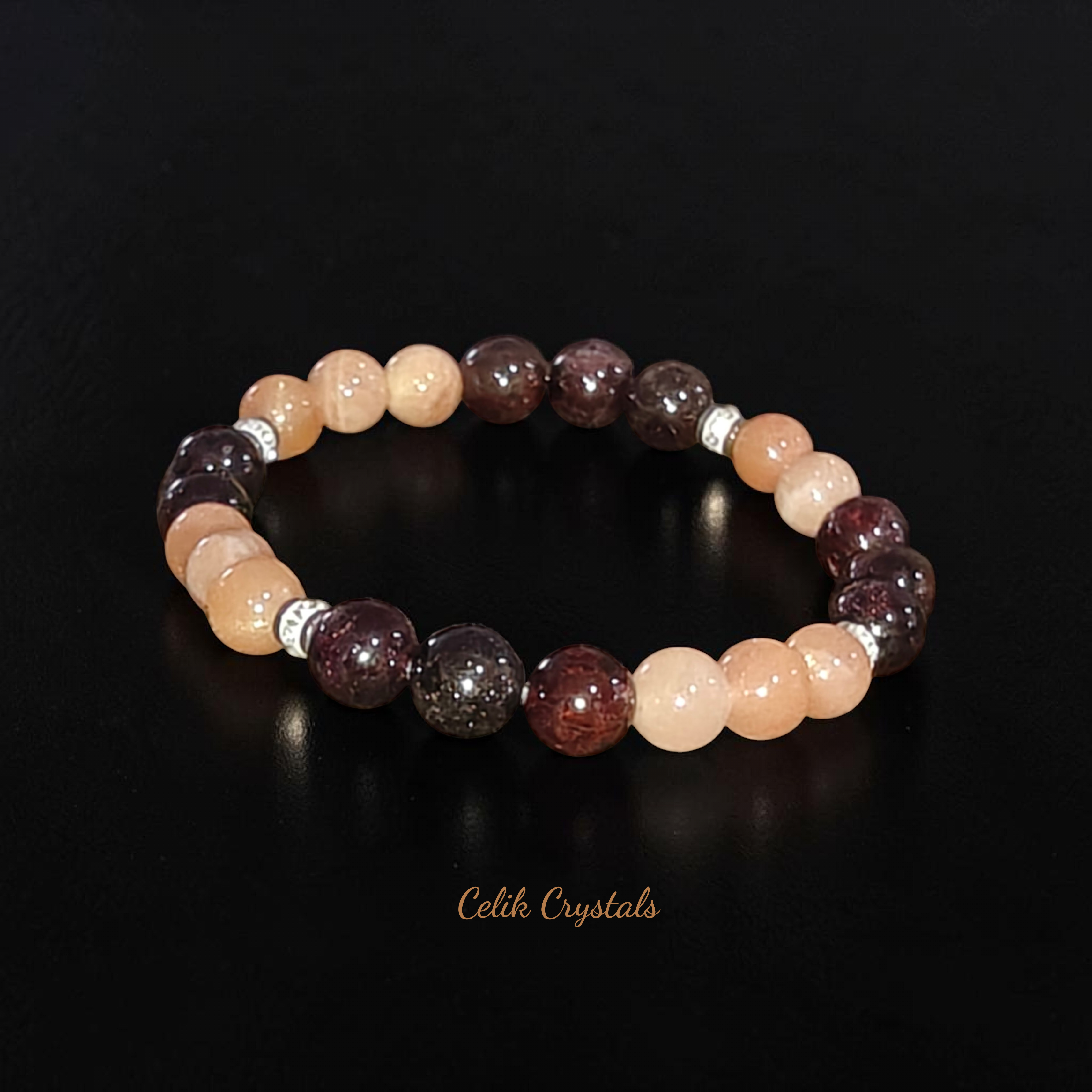 Garnet Peach Moonstone Bracelet 8mm Unisex