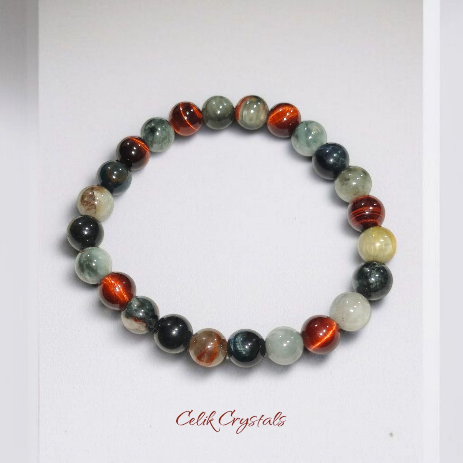 Eagle Eye And Tiger Eye Bead Bracelet Natural Stones 8mm Stretches Unisex Healing Crystal Bracelet