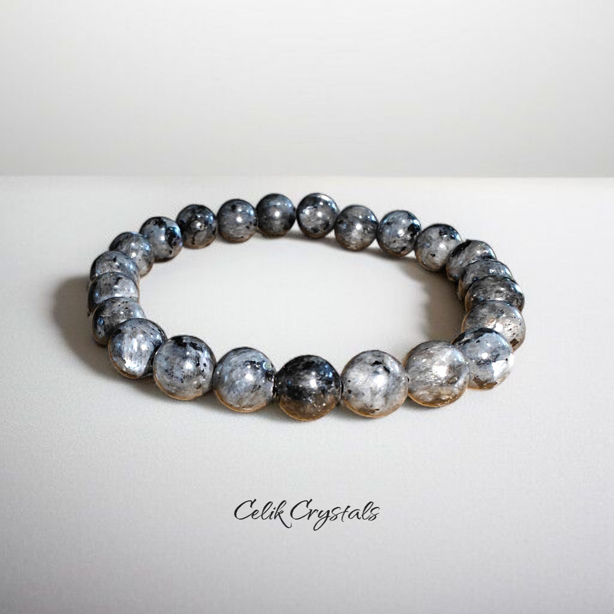 3 Piece Protection Bracelet Set With Map Jasper Silver Obsidian Larvikite 8mm Stretches Unisex Healing Bracelet Set
