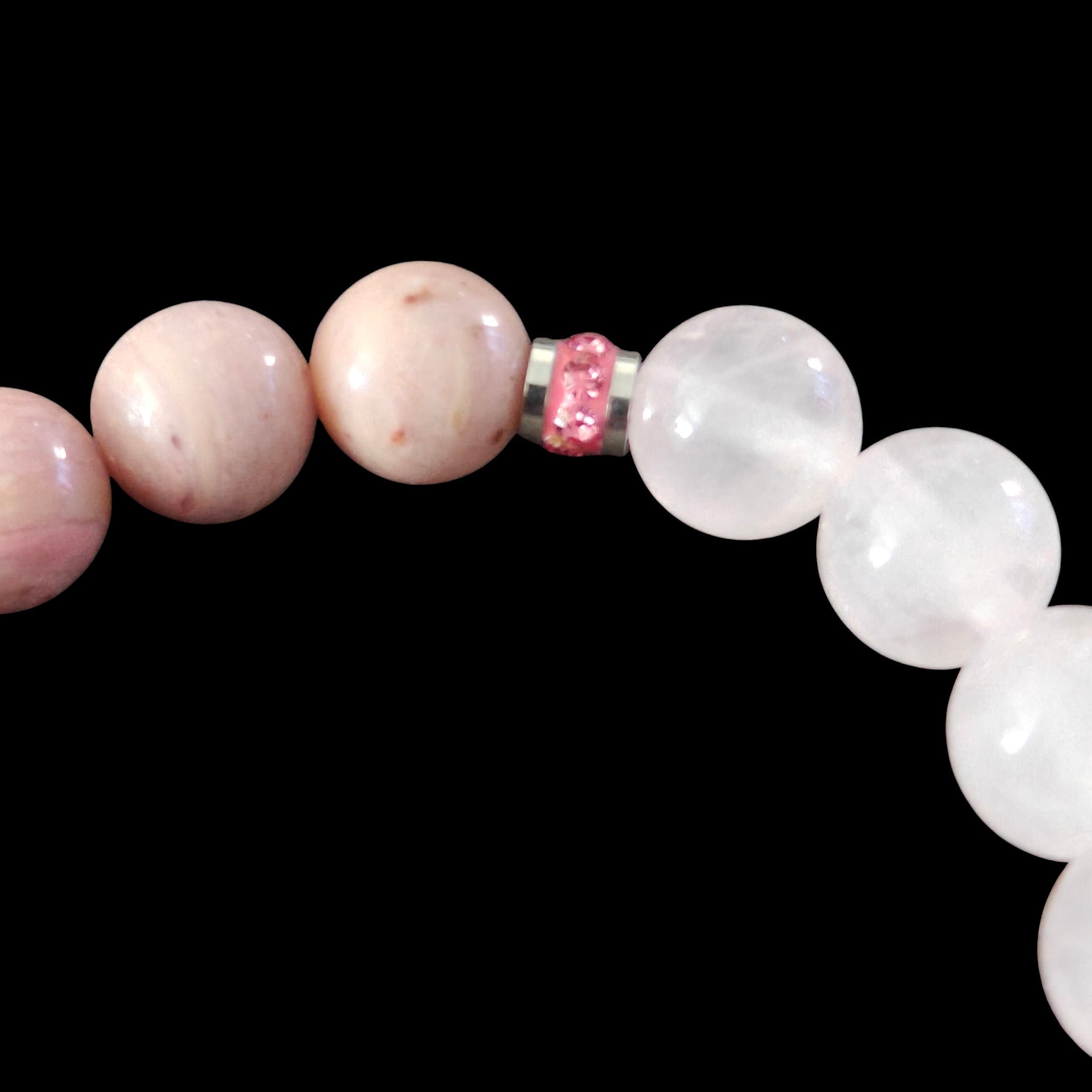 Lavender, Rose, Strawberry Quartz and Rhodonite Bracelet 8mm