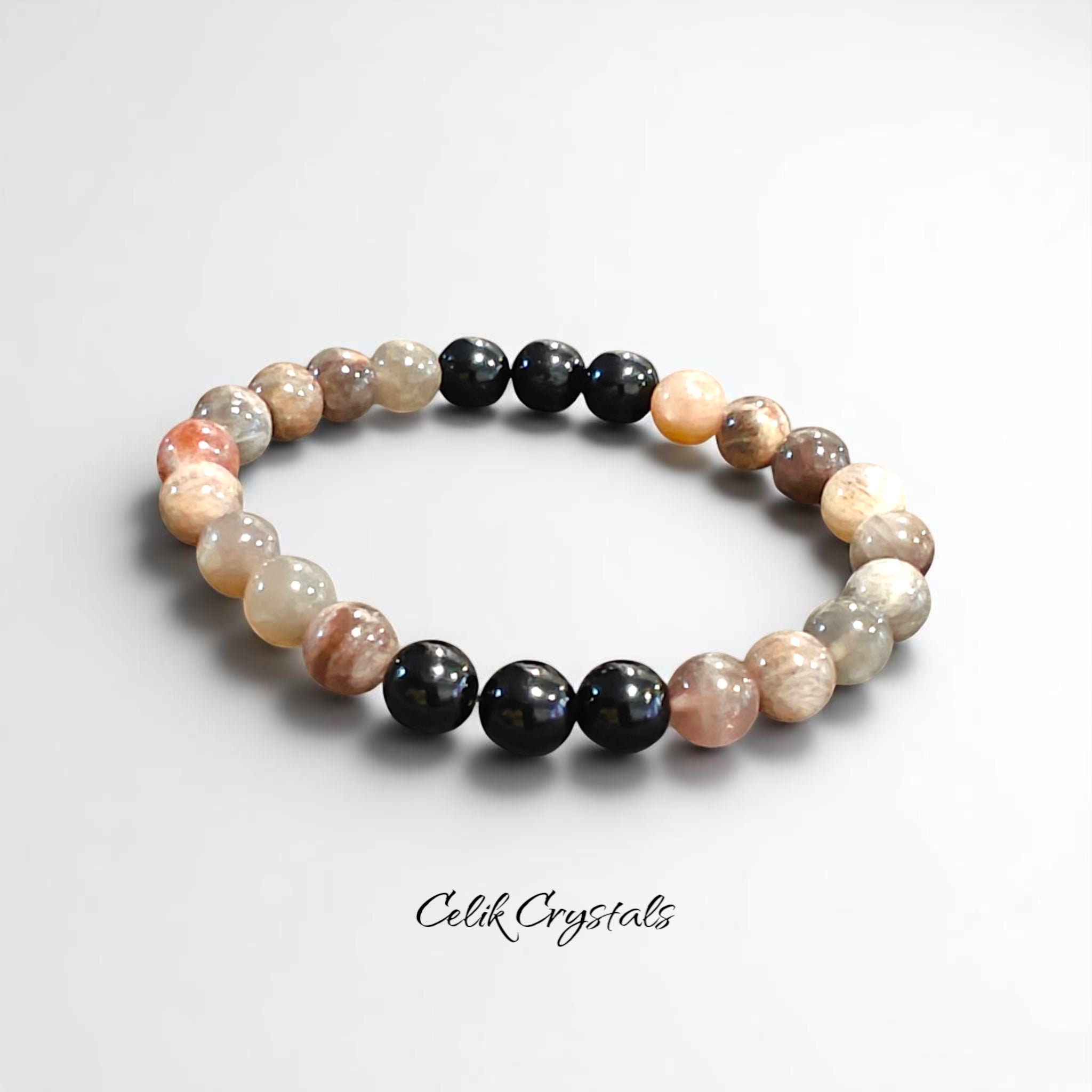 Black Skeletal Black Tourmaline Bracelet Natural High Quality Stones 8mm Stretches Unisex