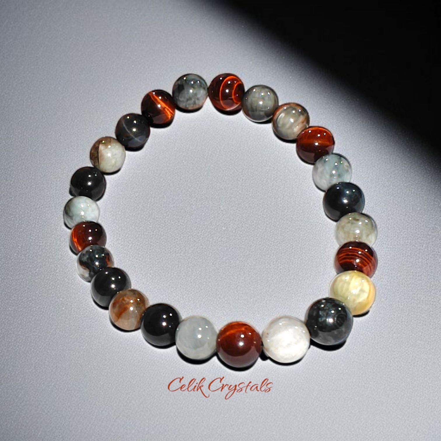 Eagle Eye And Tiger Eye Bead Bracelet Natural Stones 8mm Stretches Unisex Healing Crystal Bracelet