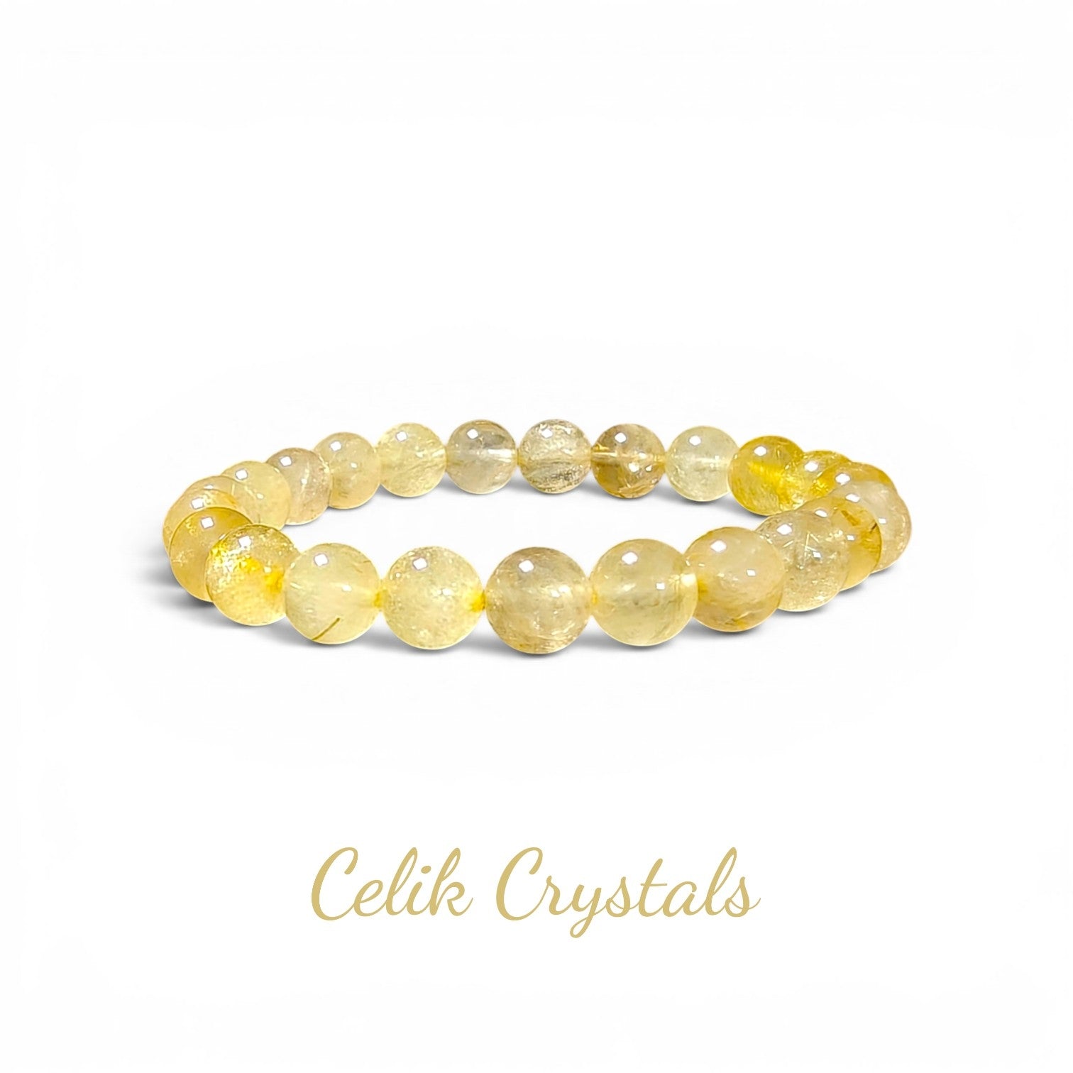 Gold Rutilated Quartz Bracelet 8mm Unisex