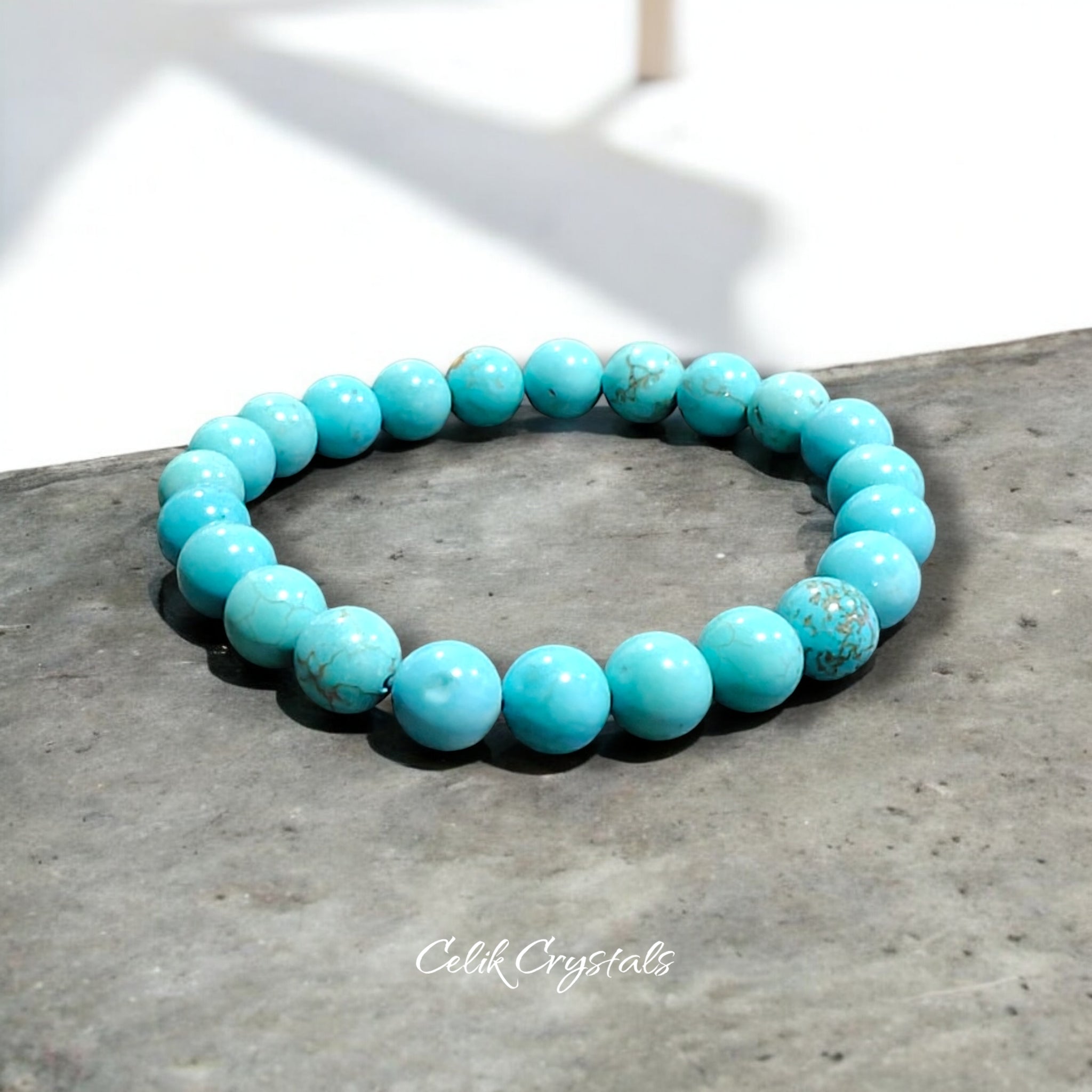 Turquoise Bracelet 8mm Natural Stones Stretches Unisex Healing Bracelet