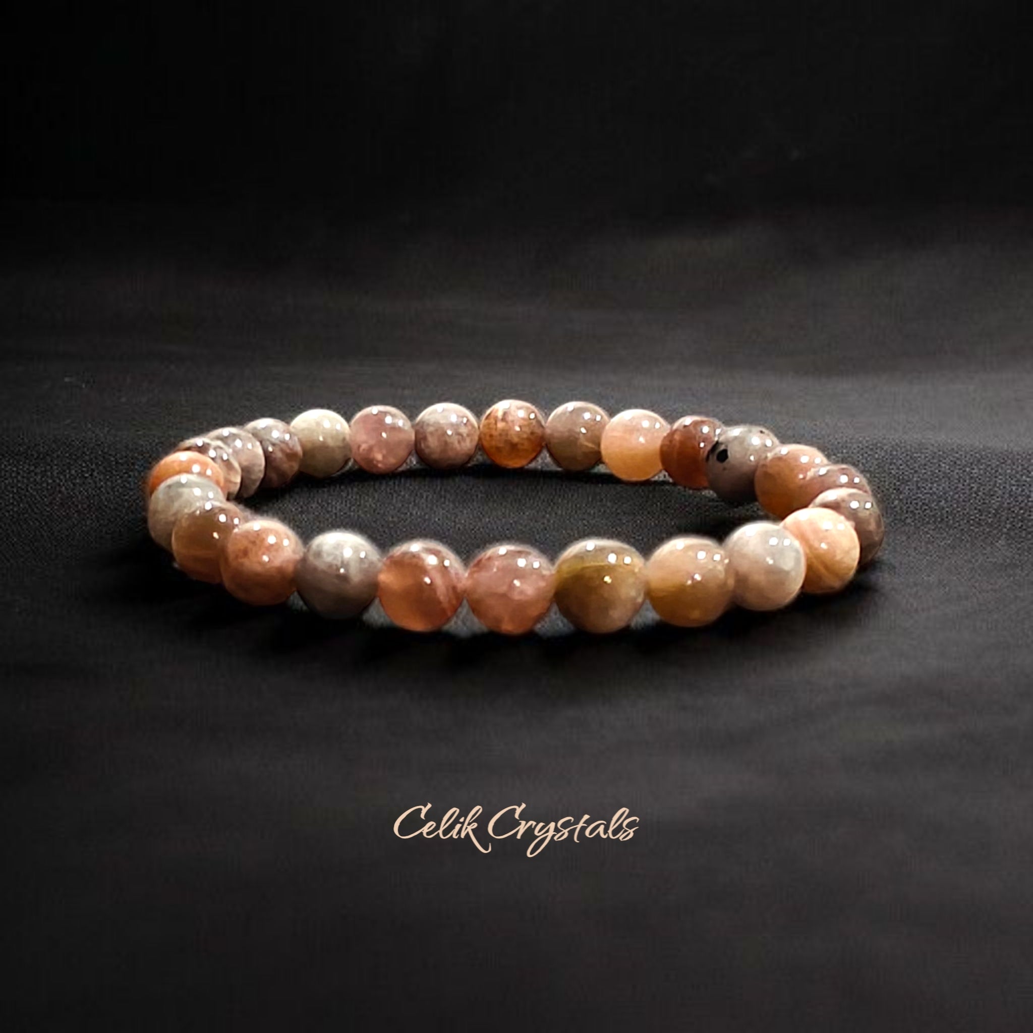 Black Skeletal Moonstone Bracelet with 8mm beads and Natural Stones Stretches Unisex Healing Crystal Bracelet