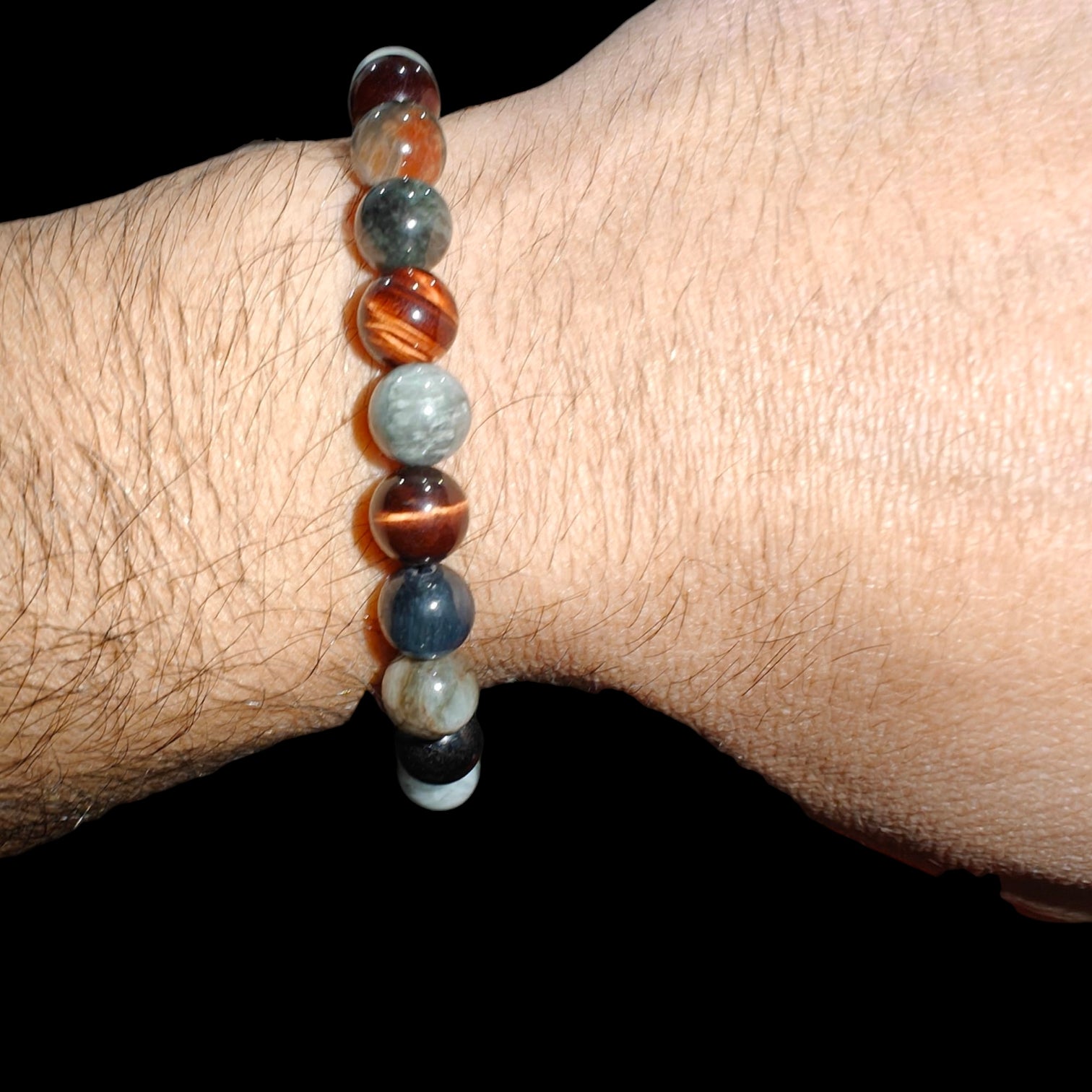 Eagle Eye And Tiger Eye Bead Bracelet Natural Stones 8mm Stretches Unisex Healing Crystal Bracelet