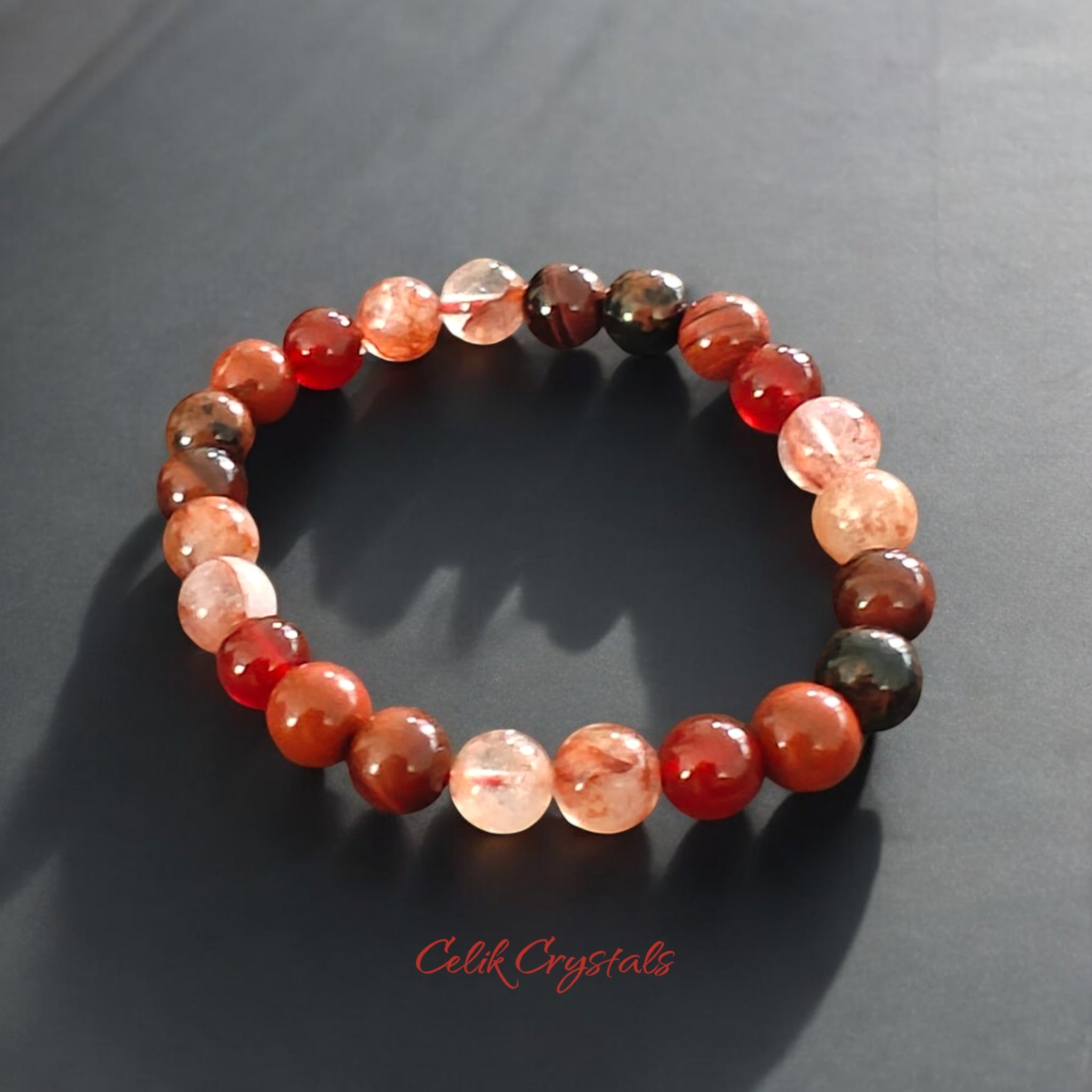 Red Crystal Bracelet with Red Tiger Eye, Carnelian, Mahogany Obsidian, Red Jasper and Fire Quartz