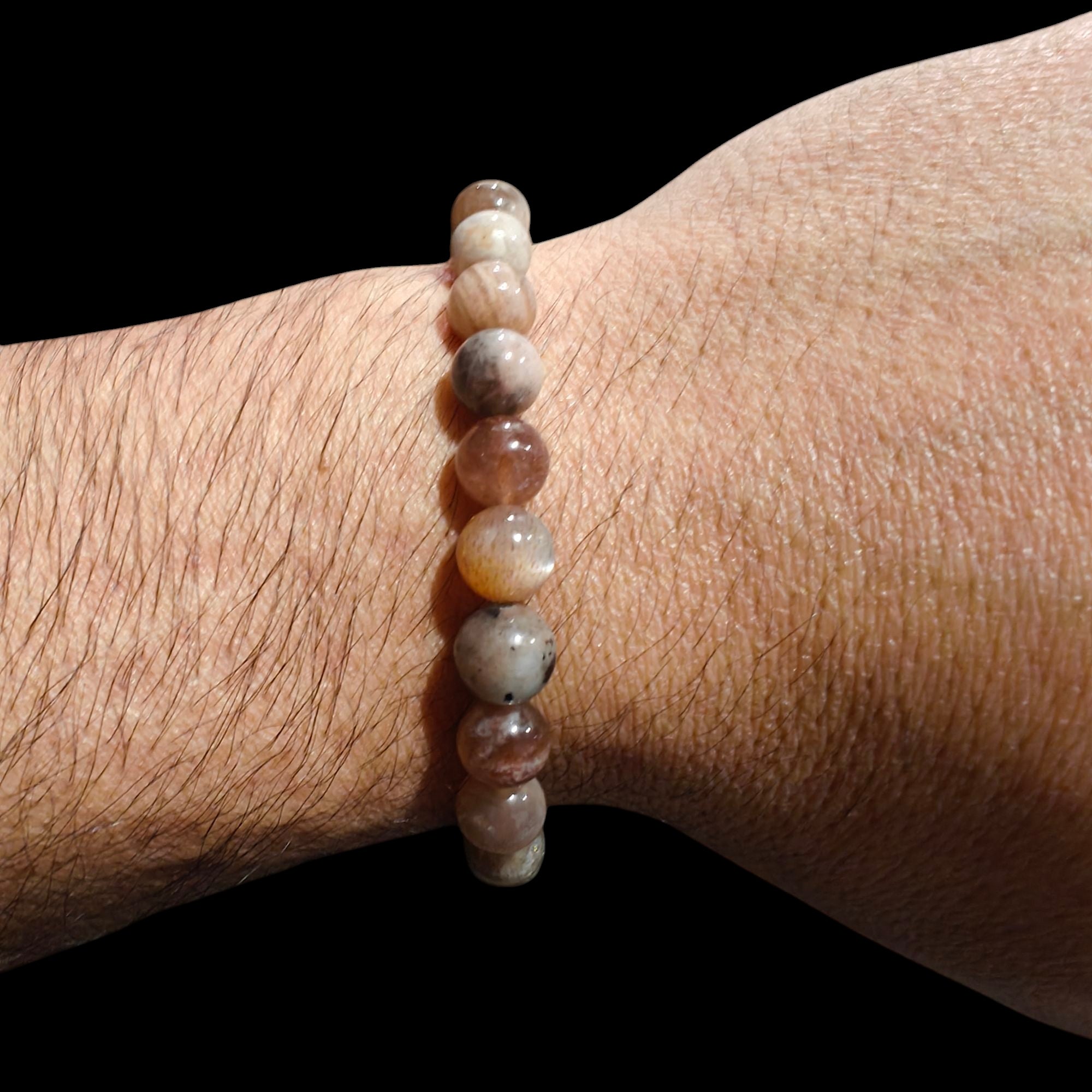 Black Skeletal Moonstone Bracelet with 8mm beads and Natural Stones Stretches Unisex Healing Crystal Bracelet