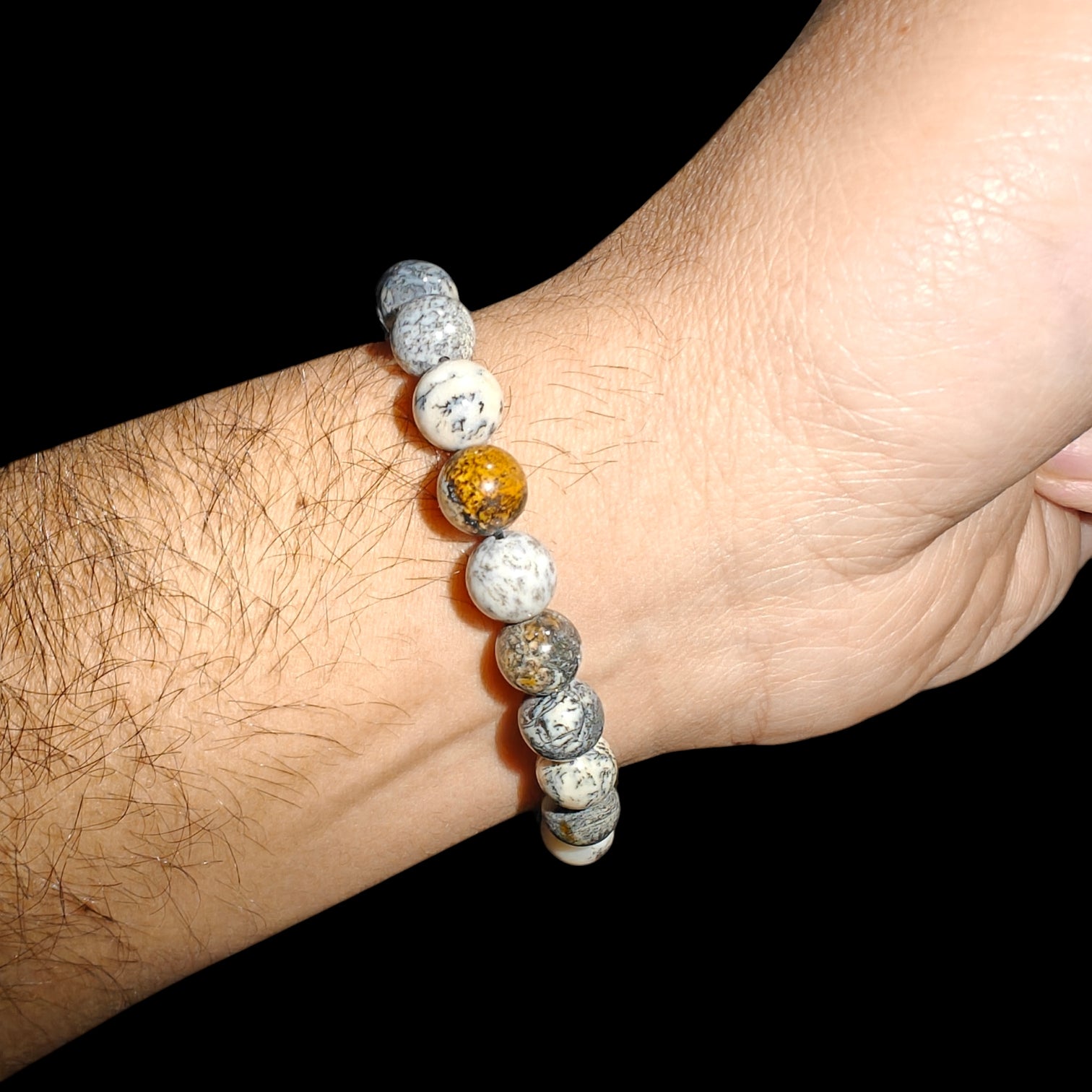 Dendritic Opal Bracelet Natural Stones 8mm Stretches Unisex Healing Bracelet Handmade
