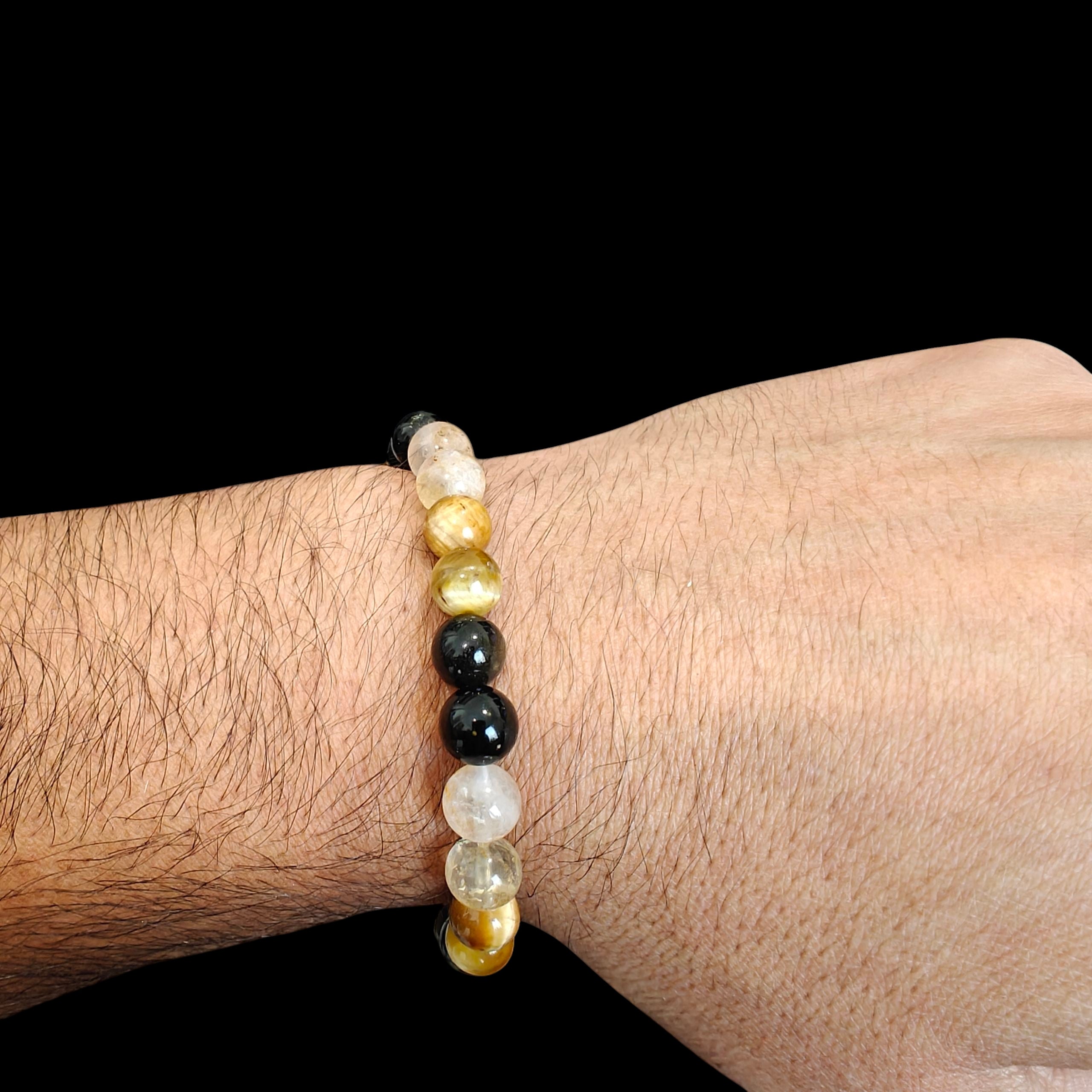 Golden Color Bracelet 8mm With Gold Obsidian, Gold Tiger Eye and Golden Healer Quartz Natural Stones