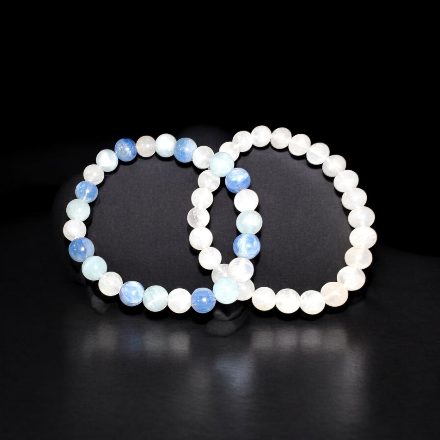 Kyanite, Aquamarine, Moonstone Bracelet Stack 2 Pieces 8mm Unisex