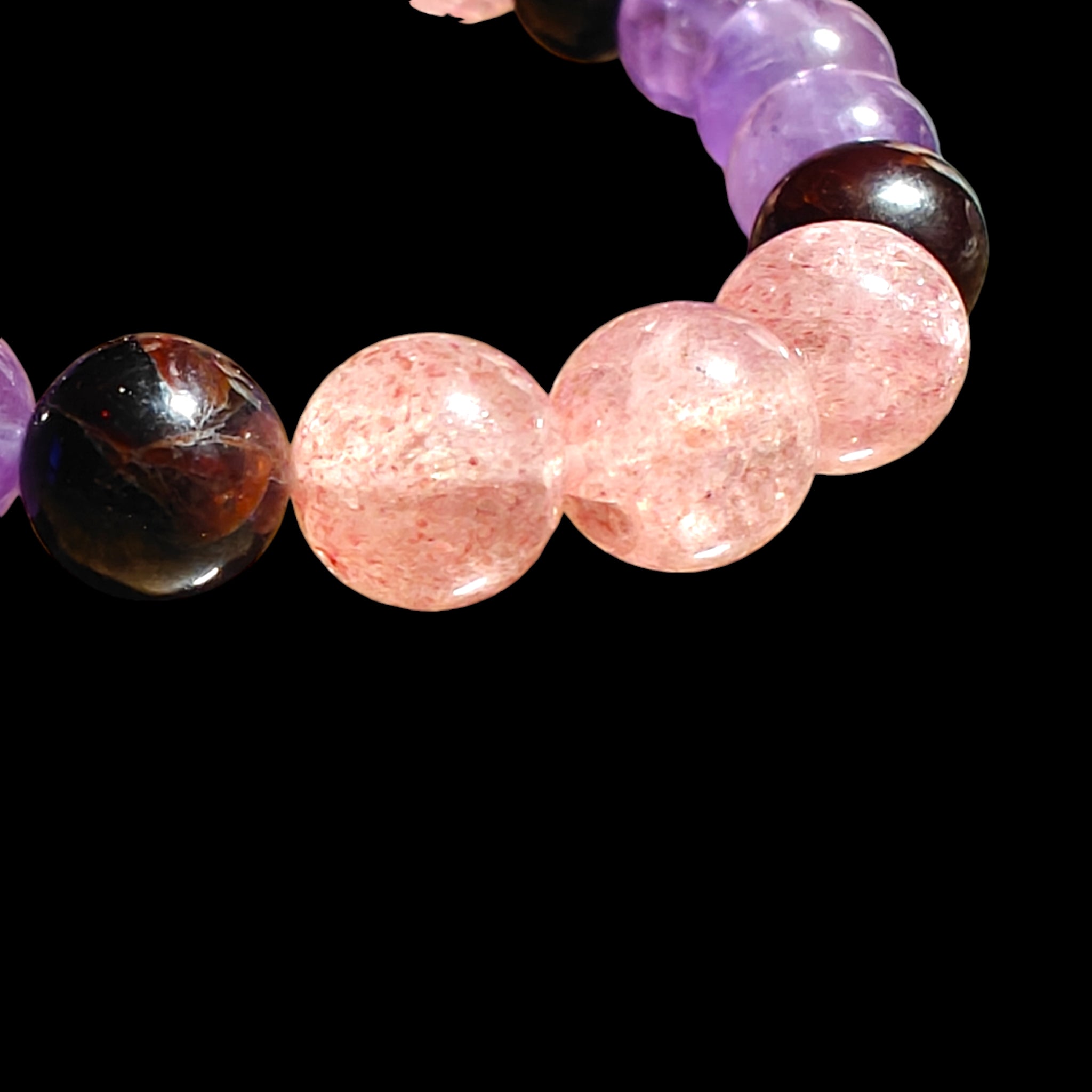 Strawberry Quartz, Amethyst and Garnet Crystal Beads Bracelet 8mm