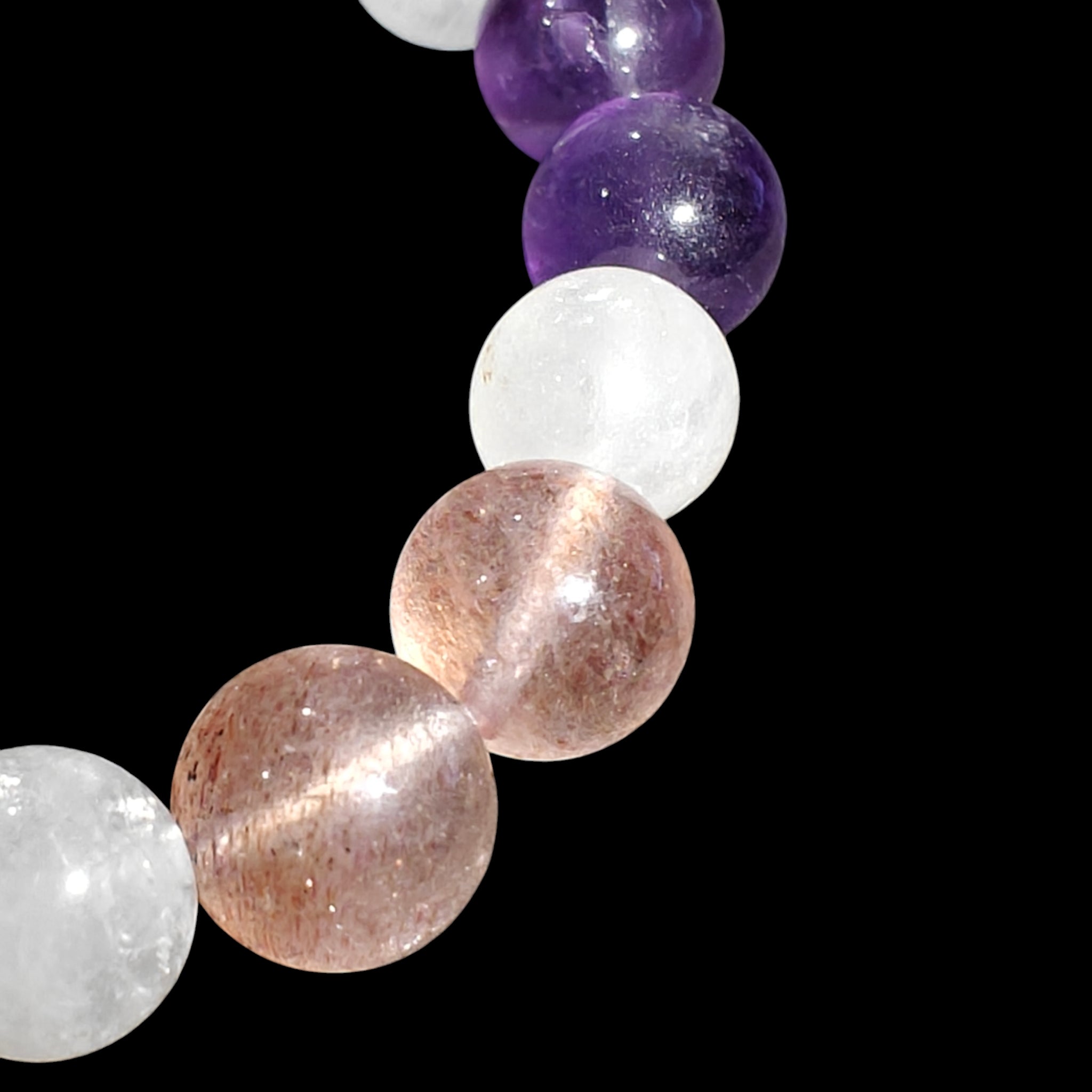 Purple Amethyst, Strawberry Quartz, White Quartz Bracelet Natural Stones 8mm Stretches