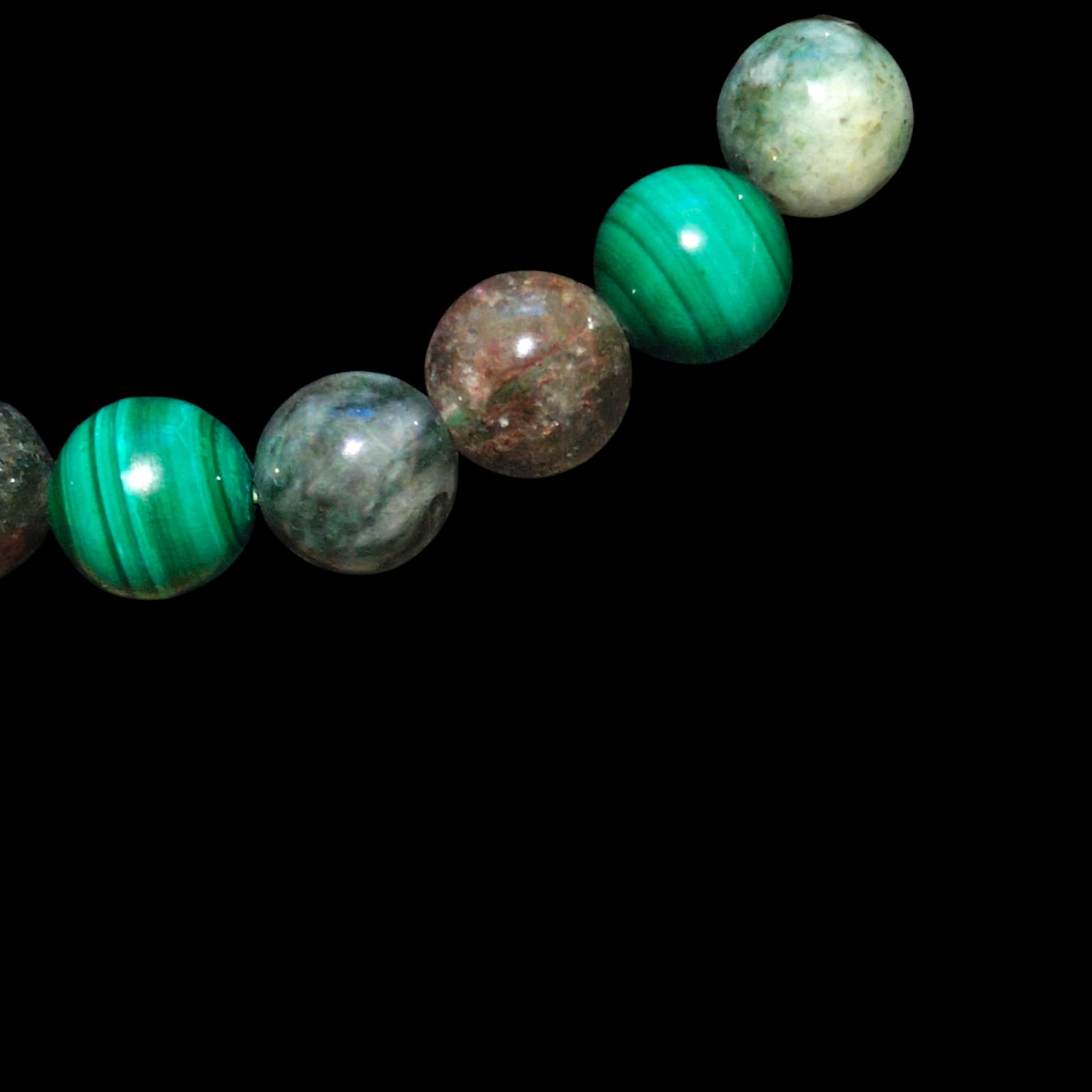 Malachite Bracelet with Green Pyrite and Garden Quartz 8mm Unisex Natural Stones Handmade Stretch Bead Bracelet