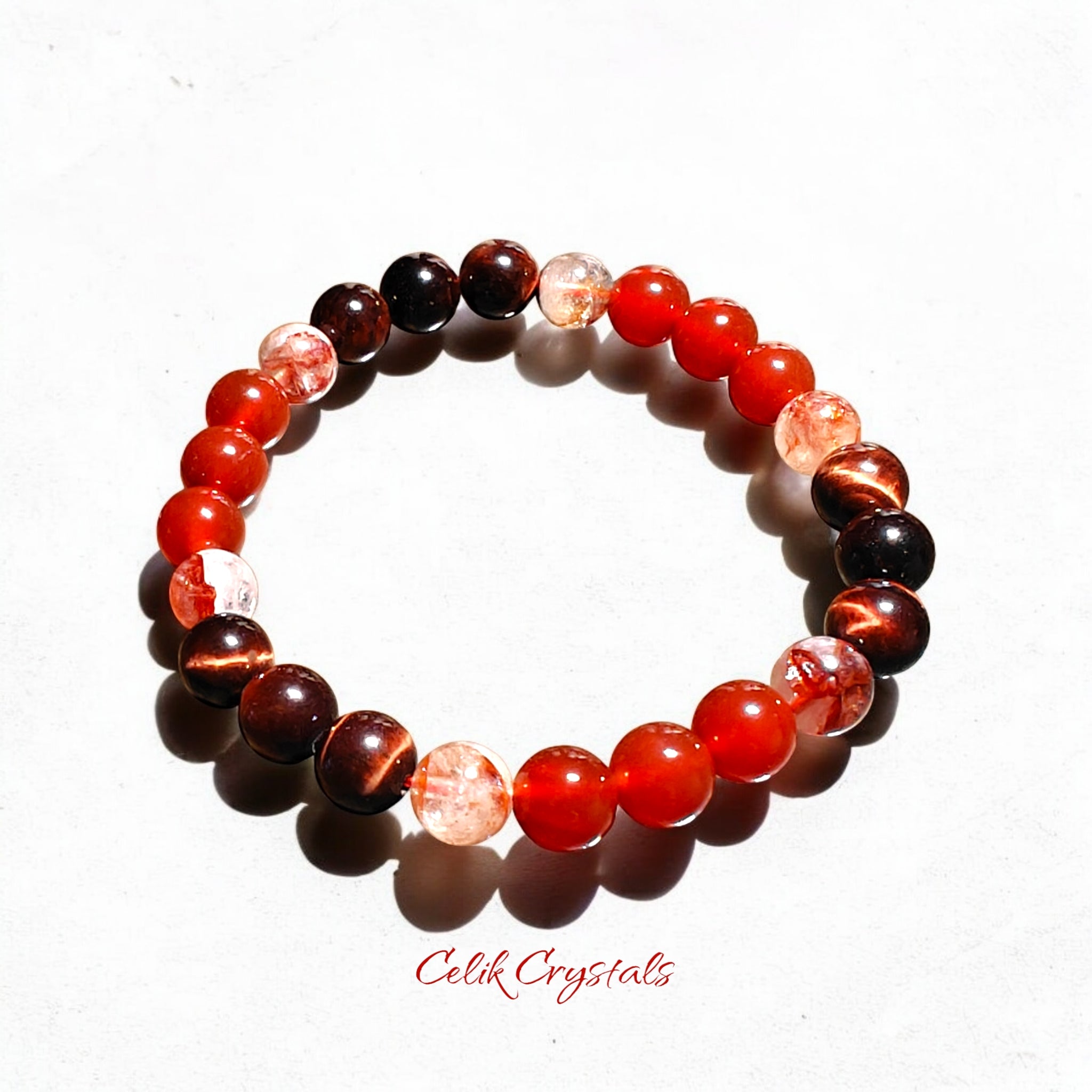 Red Tiger Eye Bracelet with Carnelian and Fire Quartz