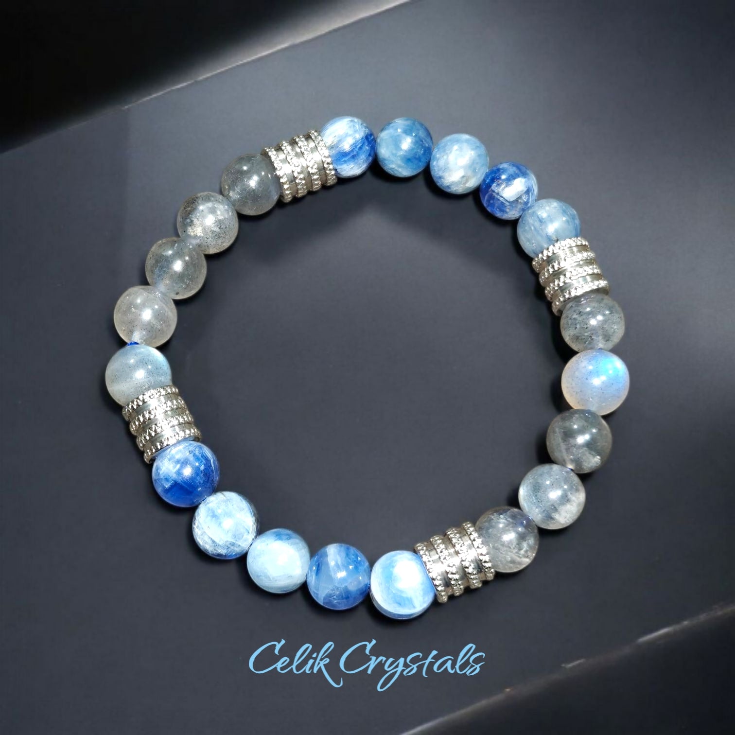 Kyanite and Labradorite Bracelet Natural Stones 8mm Stretches