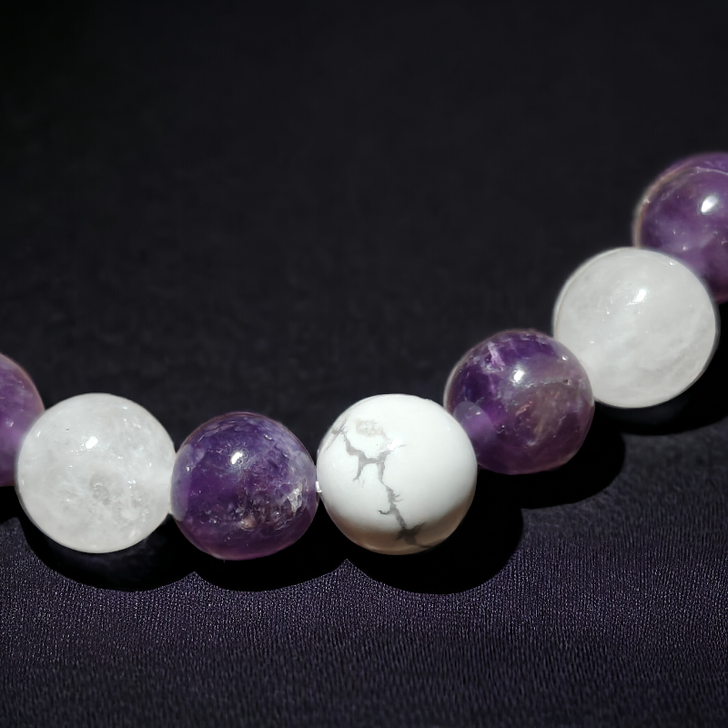 Triple Protection Amethyst White Quartz and Howlite Bracelet