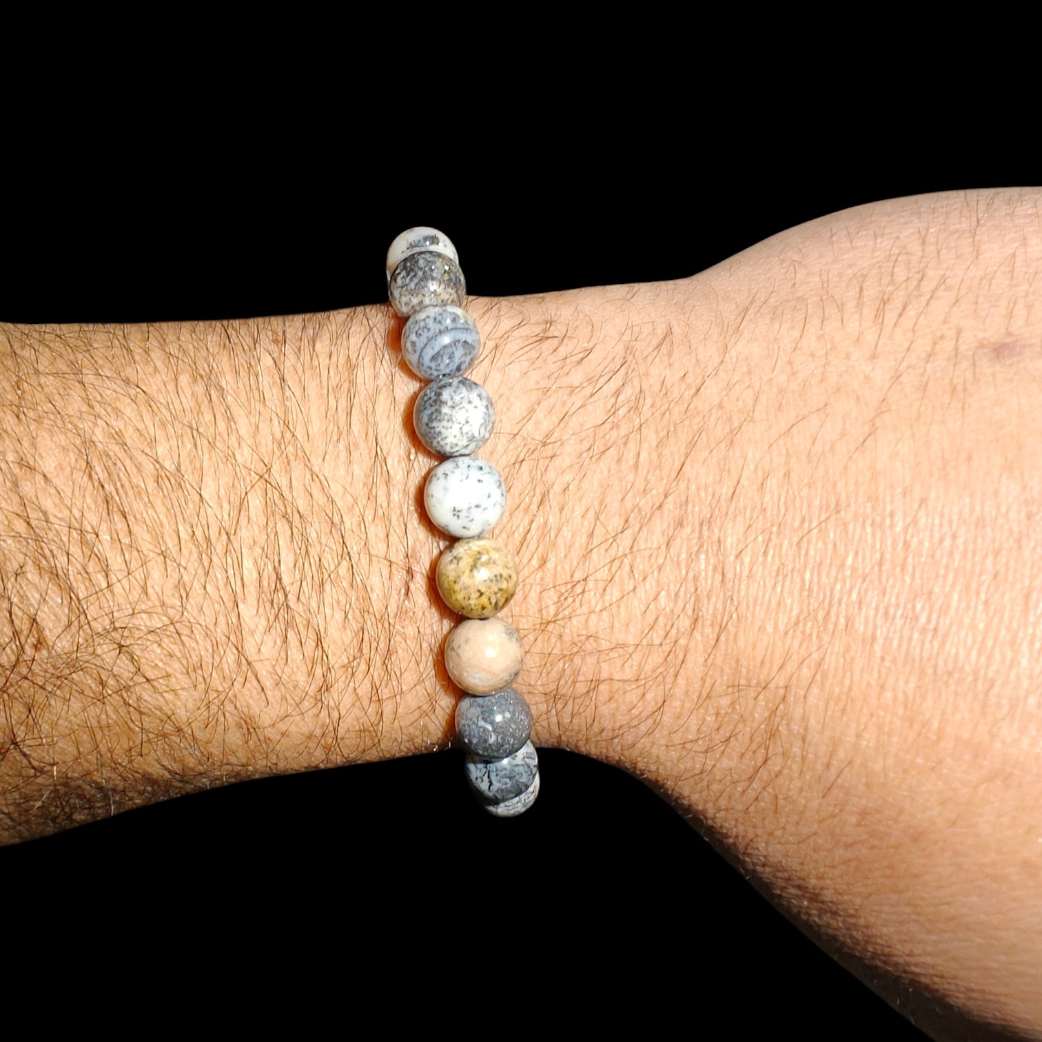 Dendritic Opal Bracelet Natural Stones 8mm Stretches Unisex Healing Bracelet Handmade