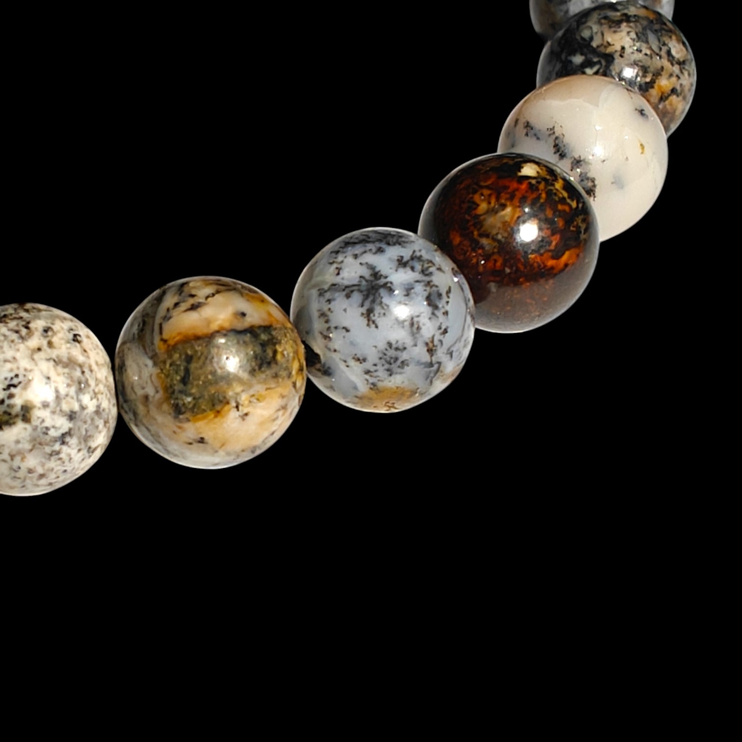 Dendritic Opal Bracelet Natural Stones 8mm Stretches Unisex Healing Bracelet Handmade