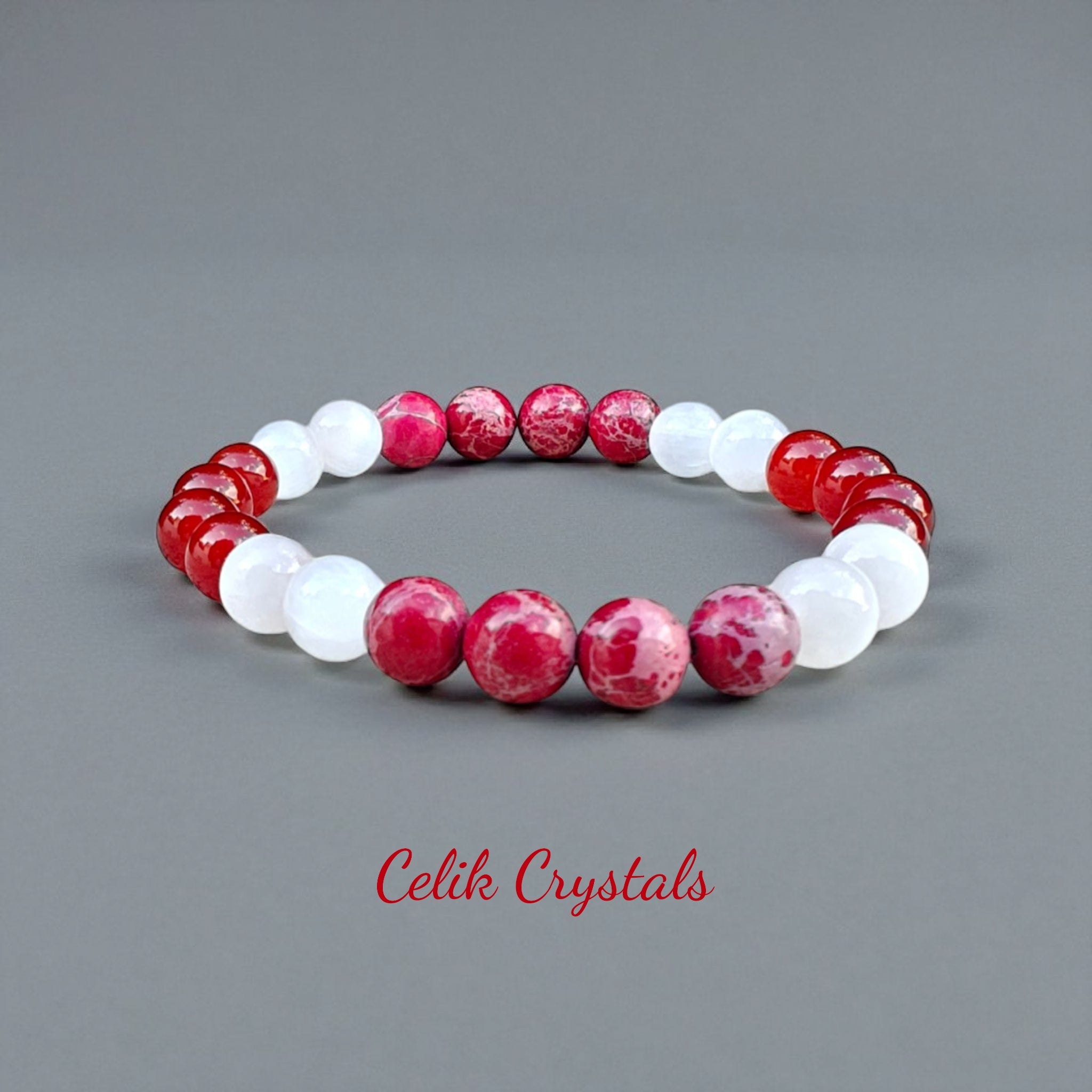 Carnelian, Red Imperial Jasper and Selenite Bracelet 8mm