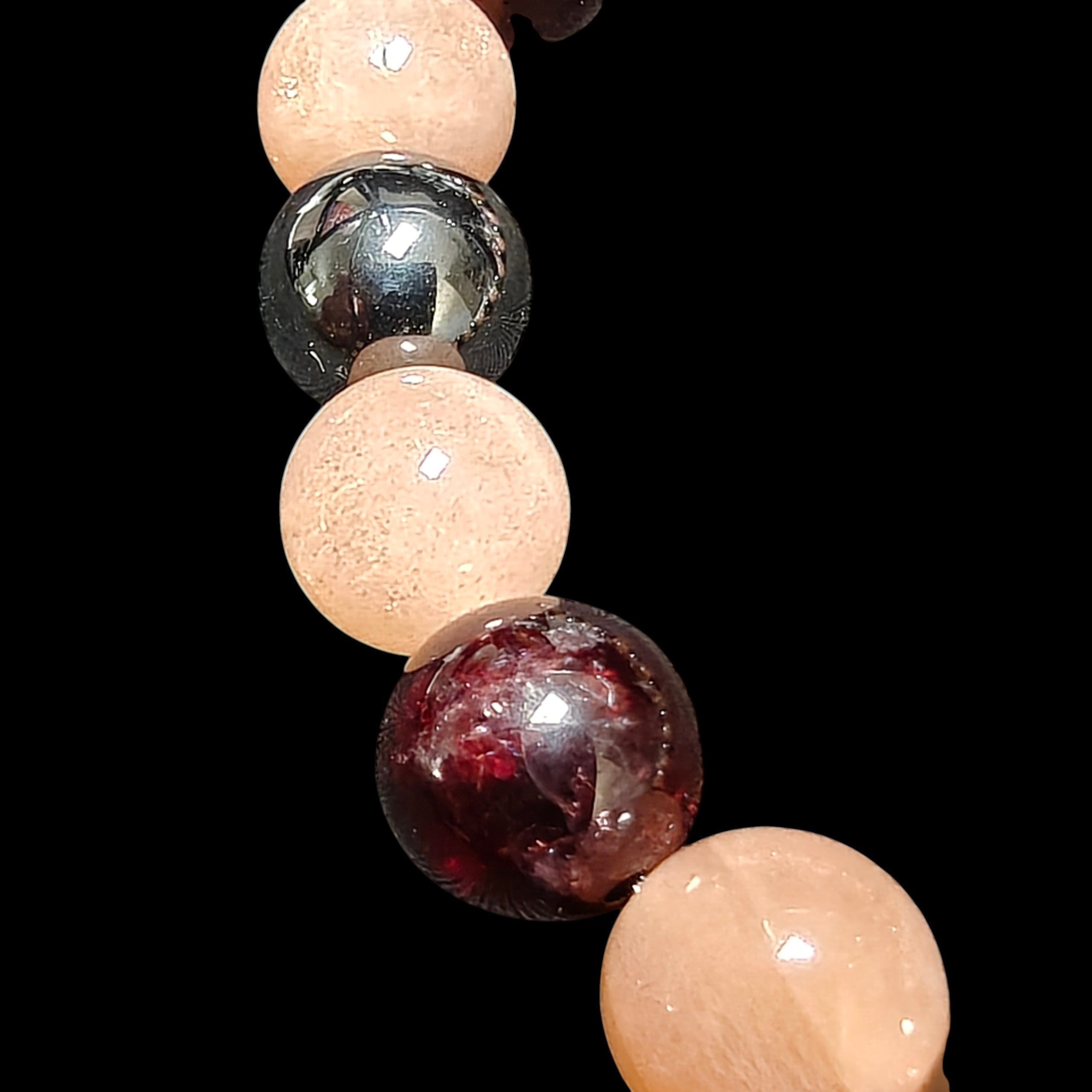 Garnet Peach Moonstone Hematite Bracelet 8mm Unisex