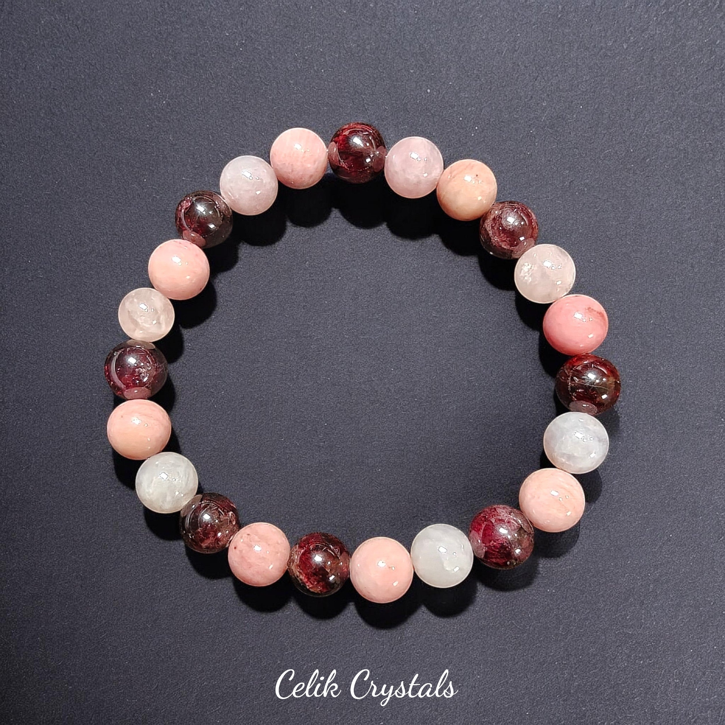Garnet, Rhodonite, Rose Quartz Bracelet 8mm