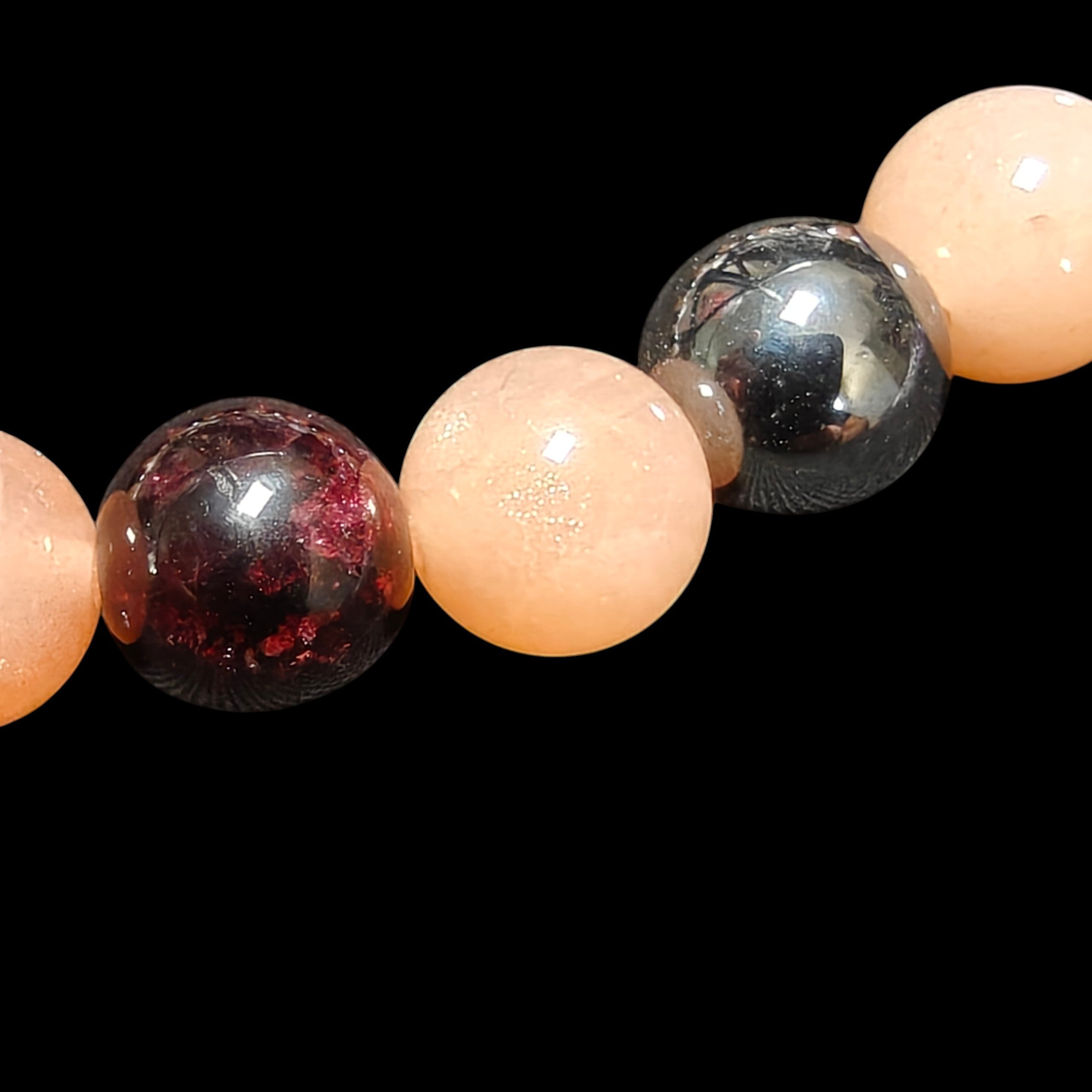 Garnet Peach Moonstone Hematite Bracelet 8mm Unisex