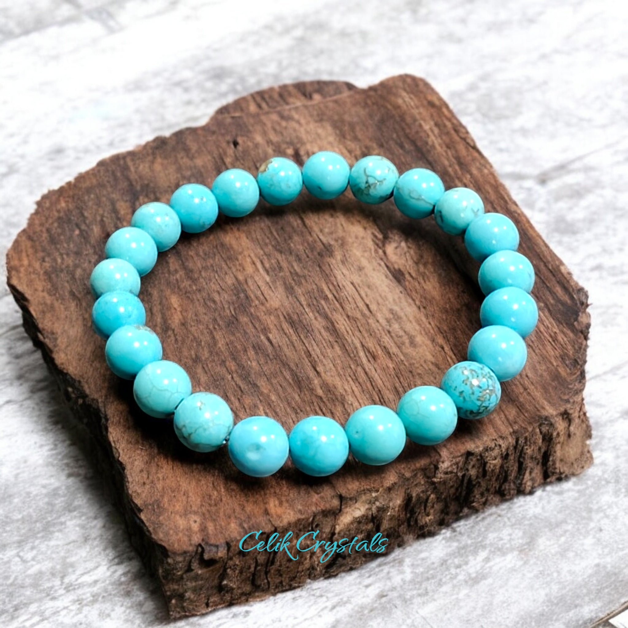 Turquoise Bracelet 8mm Natural Stones Stretches Unisex Healing Bracelet