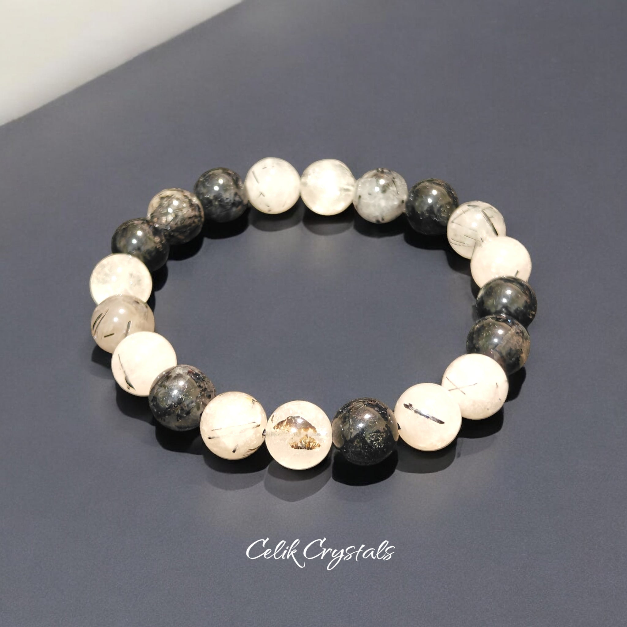 Black Tourmaline Quartz Crystal Healing Bracelet Unisex