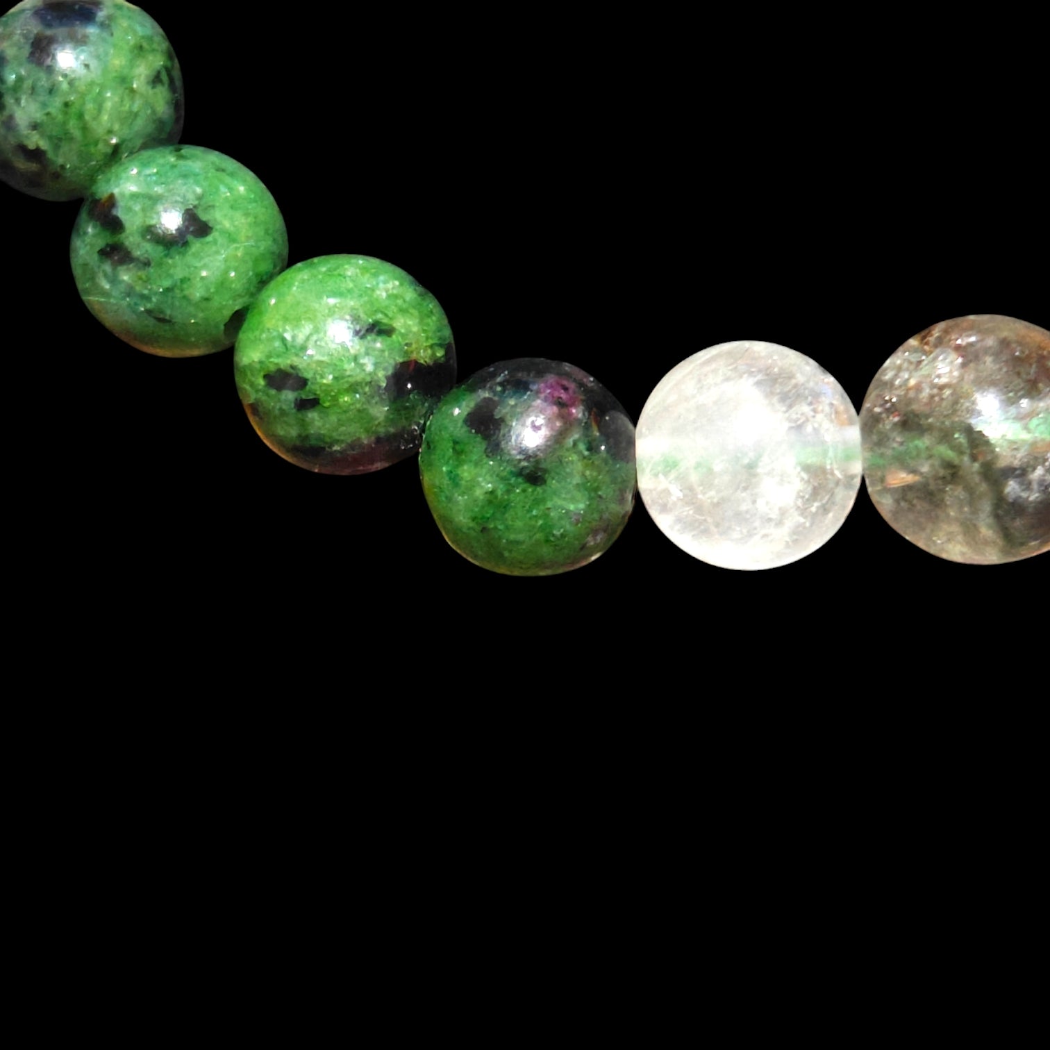 Ruby Zoisite, Garden Quartz and White Quartz Bracelet Natural Stones 8mm Stretches Unisex Healing Bracelet