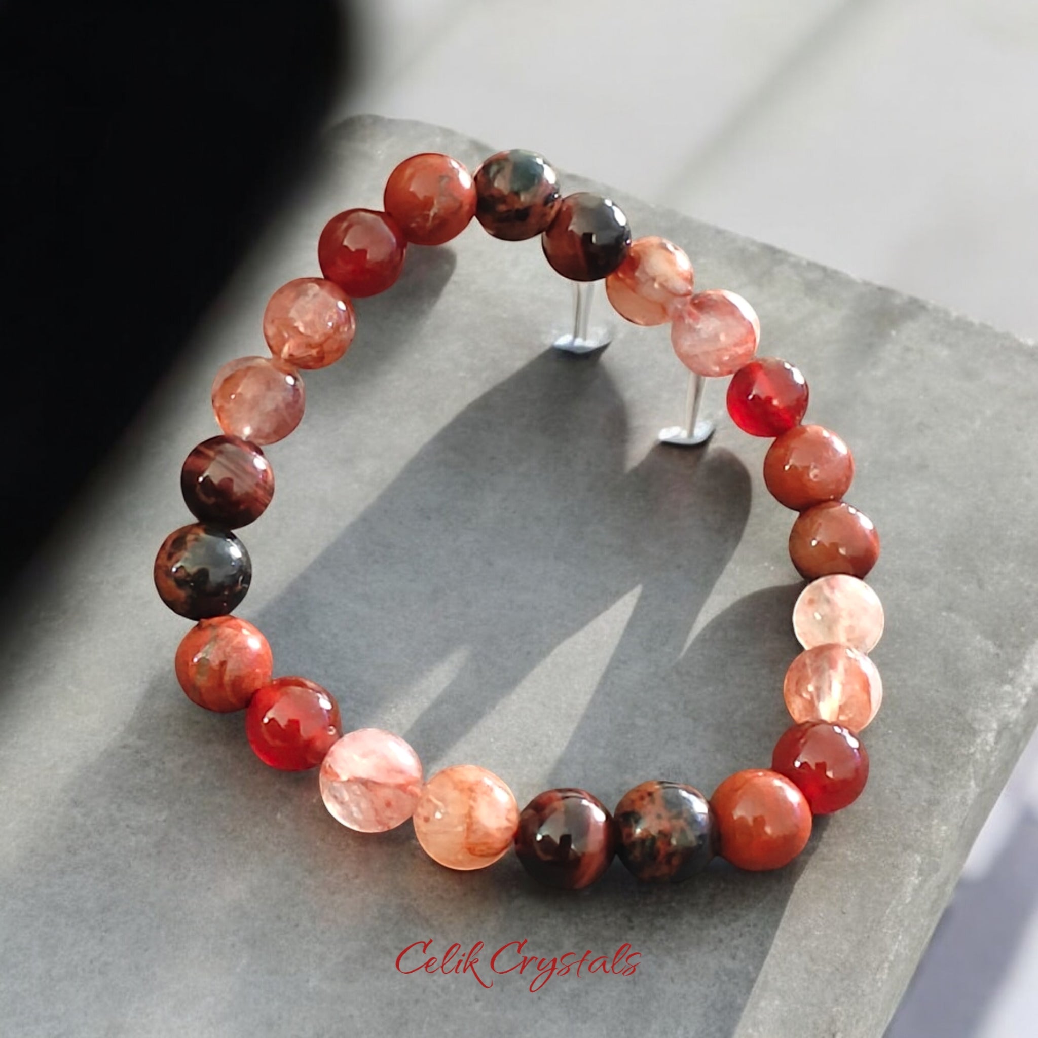 Red Crystal Bracelet with Red Tiger Eye, Carnelian, Mahogany Obsidian, Red Jasper and Fire Quartz