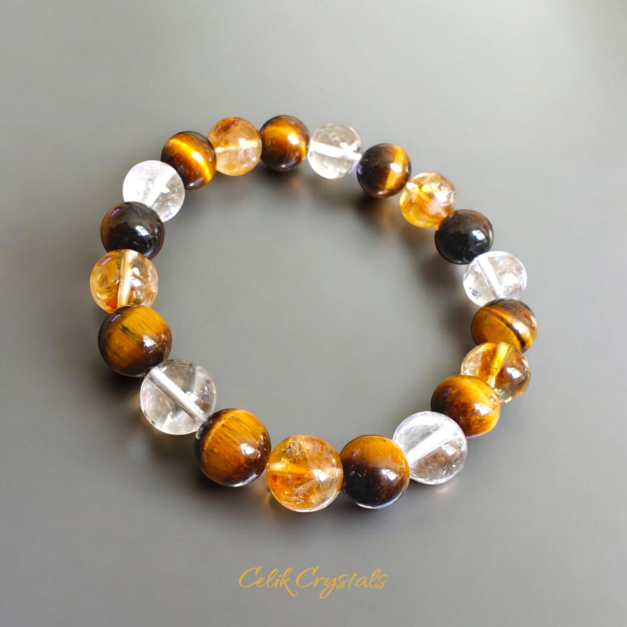 Citrine Tiger Eye and White Quartz Bracelet