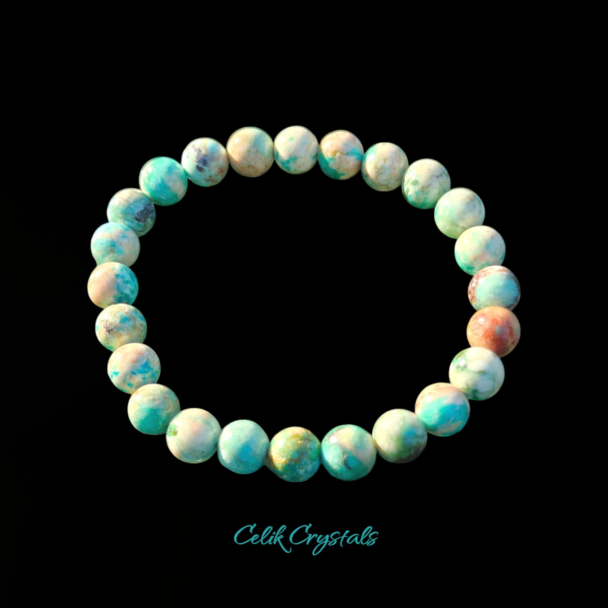 Peruvian Turquoise Bracelet 8mm Natural Stones Stretches Unisex Healing Bracelet