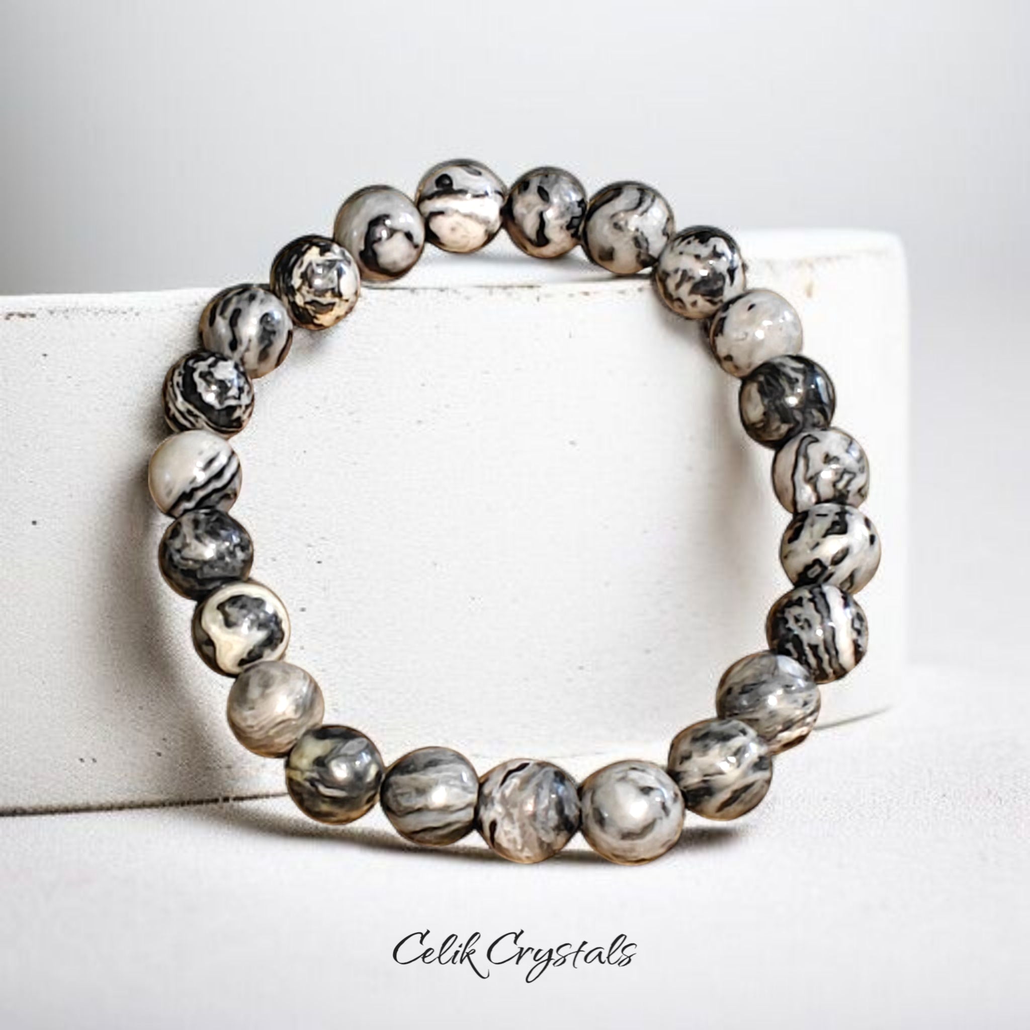 Map Jasper Bracelet Natural Stones Stretch Crystal Bracelet
