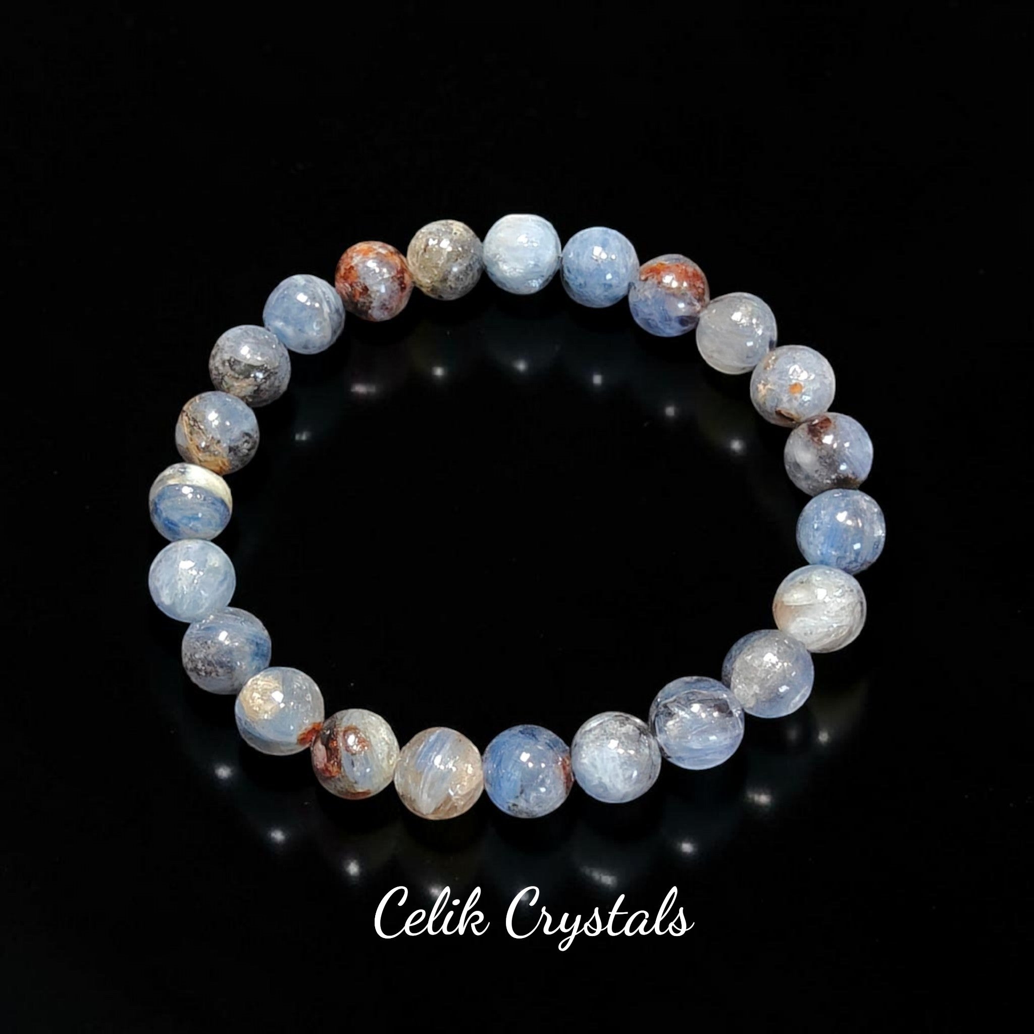 Blue Kyanite Bracelet Authentic 8mm Crystal Beads Unisex
