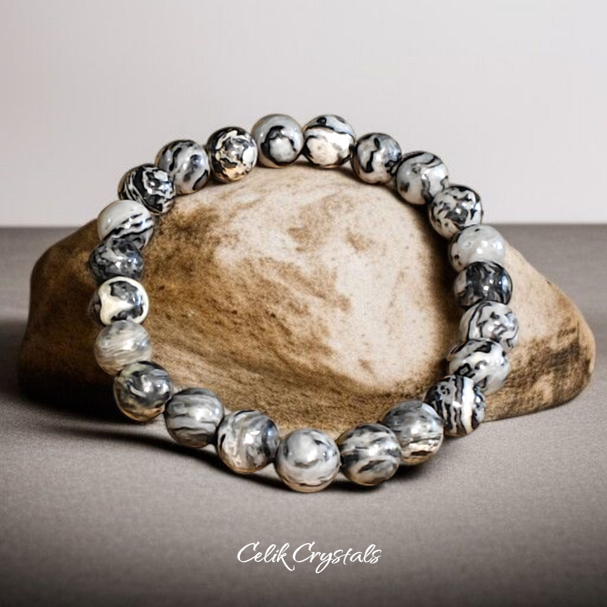 Map Jasper Bracelet Natural Stones Stretch Crystal Bracelet