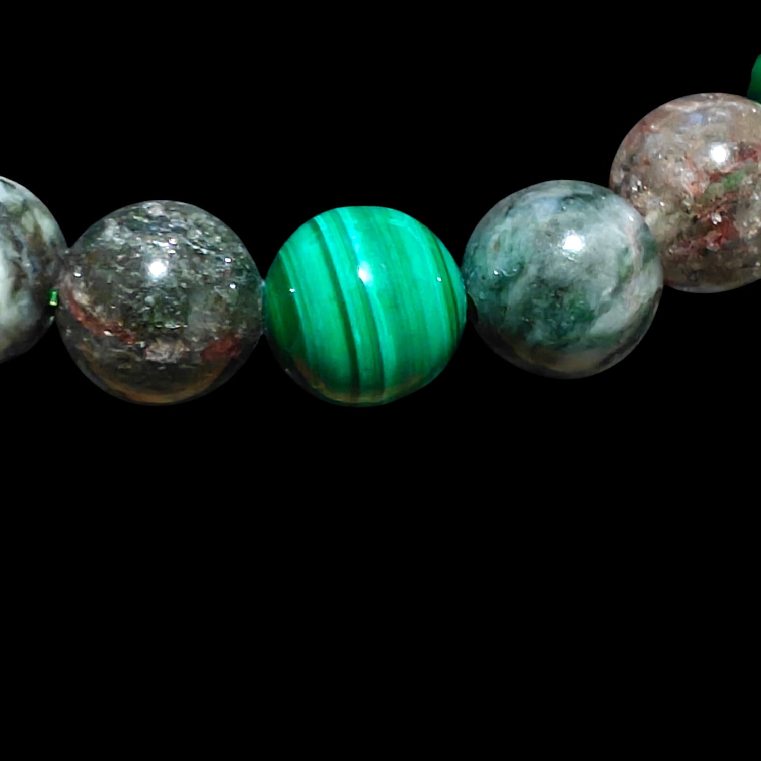 Malachite Bracelet with Green Pyrite and Garden Quartz 8mm Unisex Natural Stones Handmade Stretch Bead Bracelet