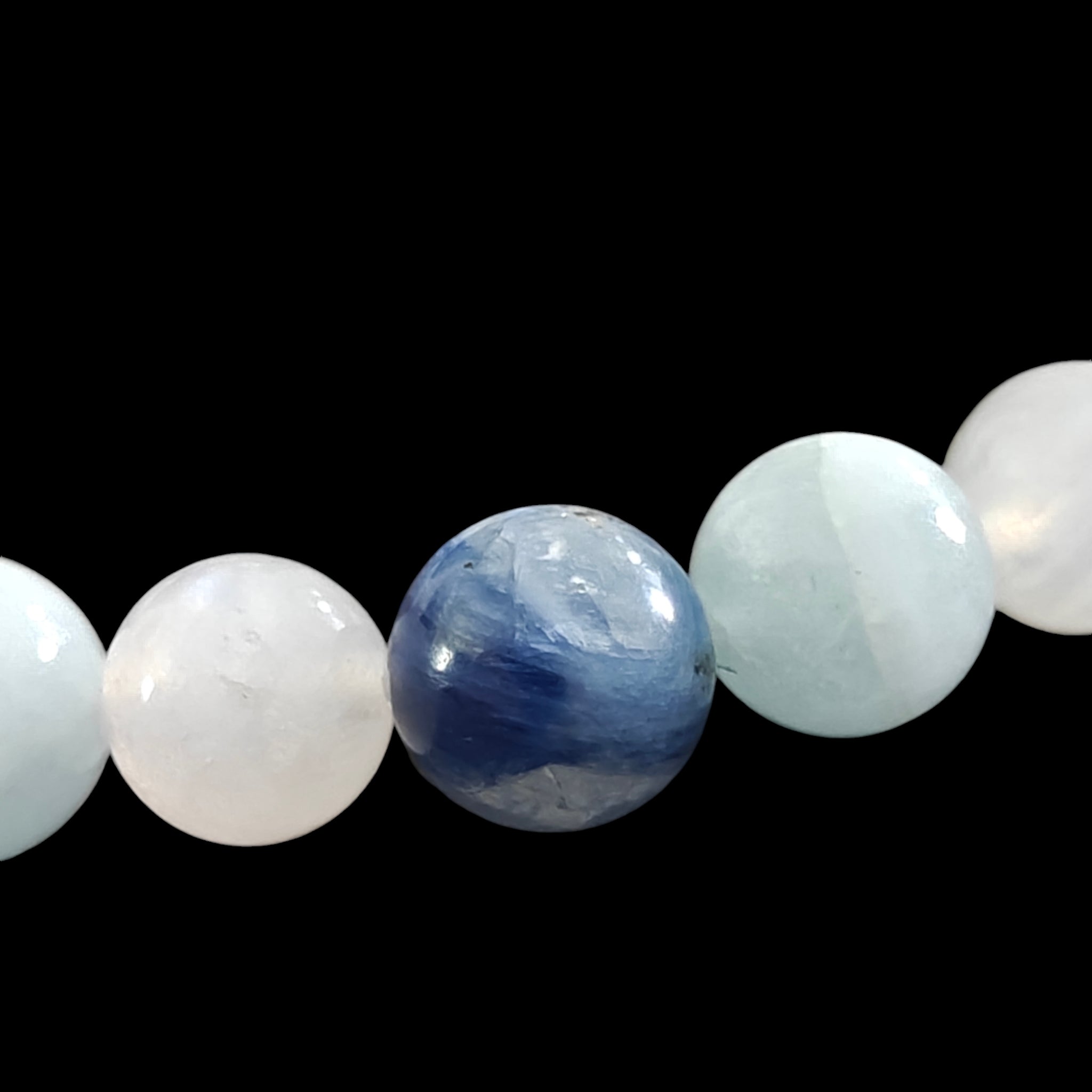 Kyanite Bracelet with Moonstone and Aquamarine natural crystals on a stretch 8mm Stretch Band