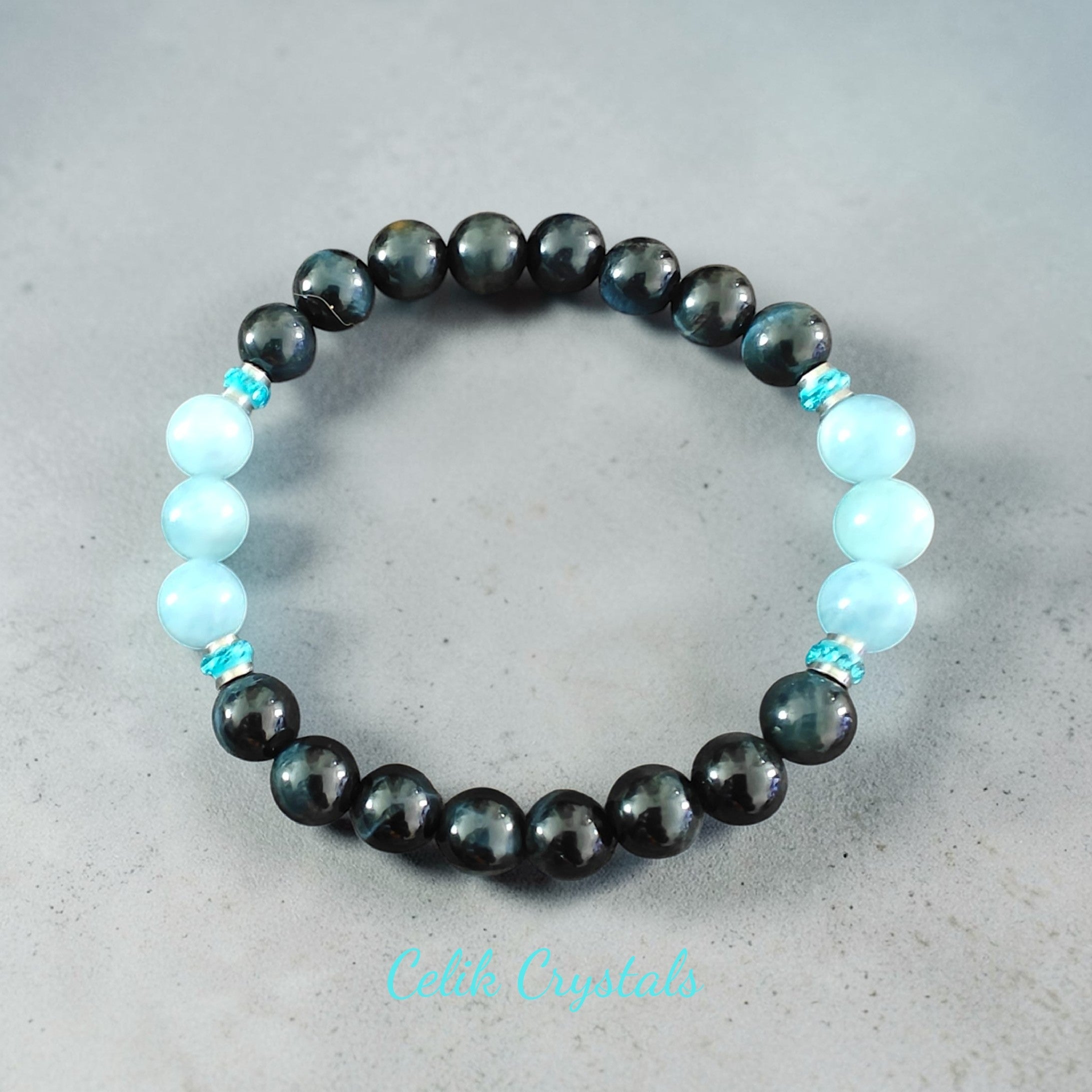 Aquamarine Blue Tiger Eye Bracelet Unisex 8mm