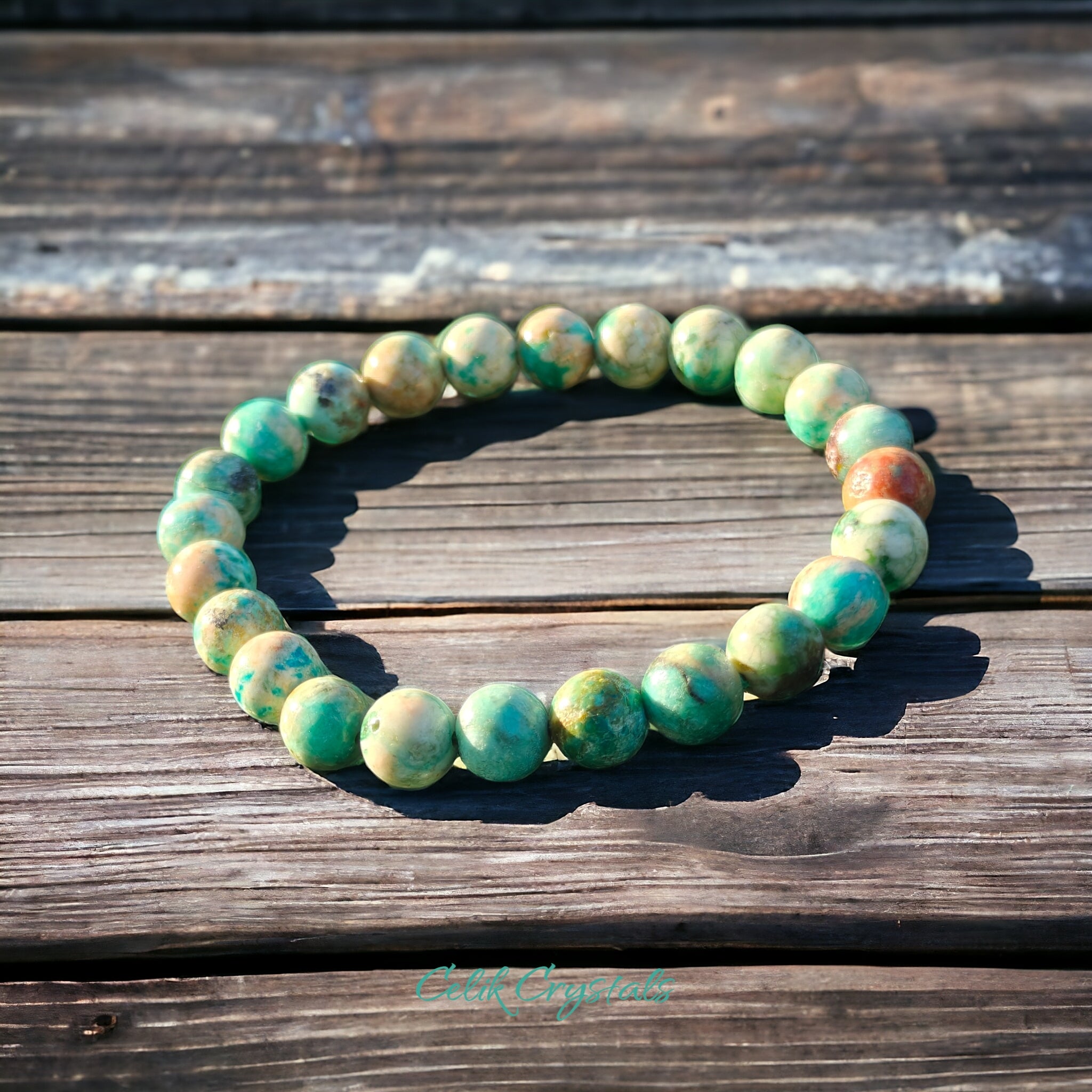 Peruvian Turquoise Bracelet 8mm Natural Stones Stretches Unisex Healing Bracelet