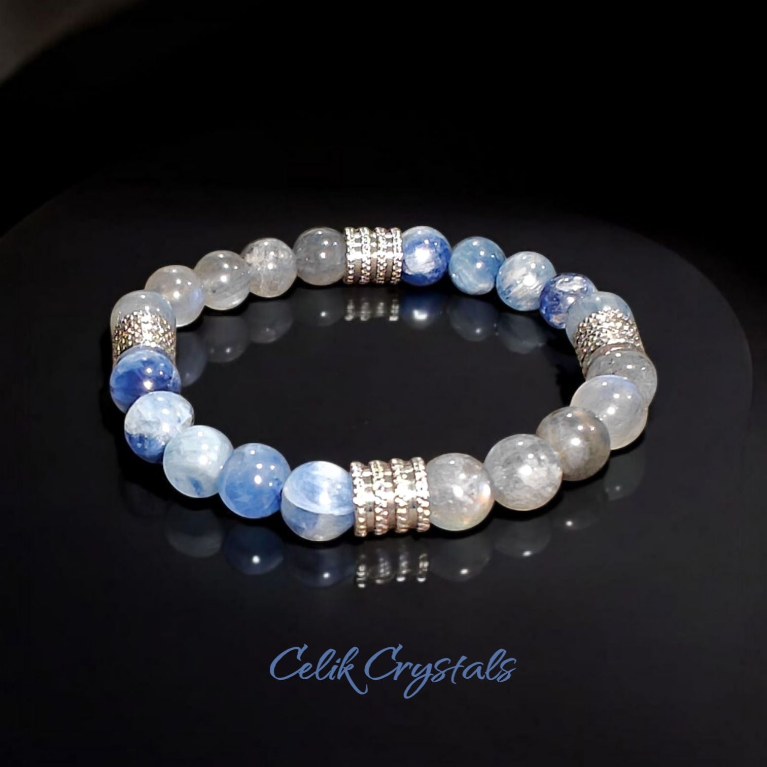 Kyanite and Labradorite Bracelet Natural Stones 8mm Stretches