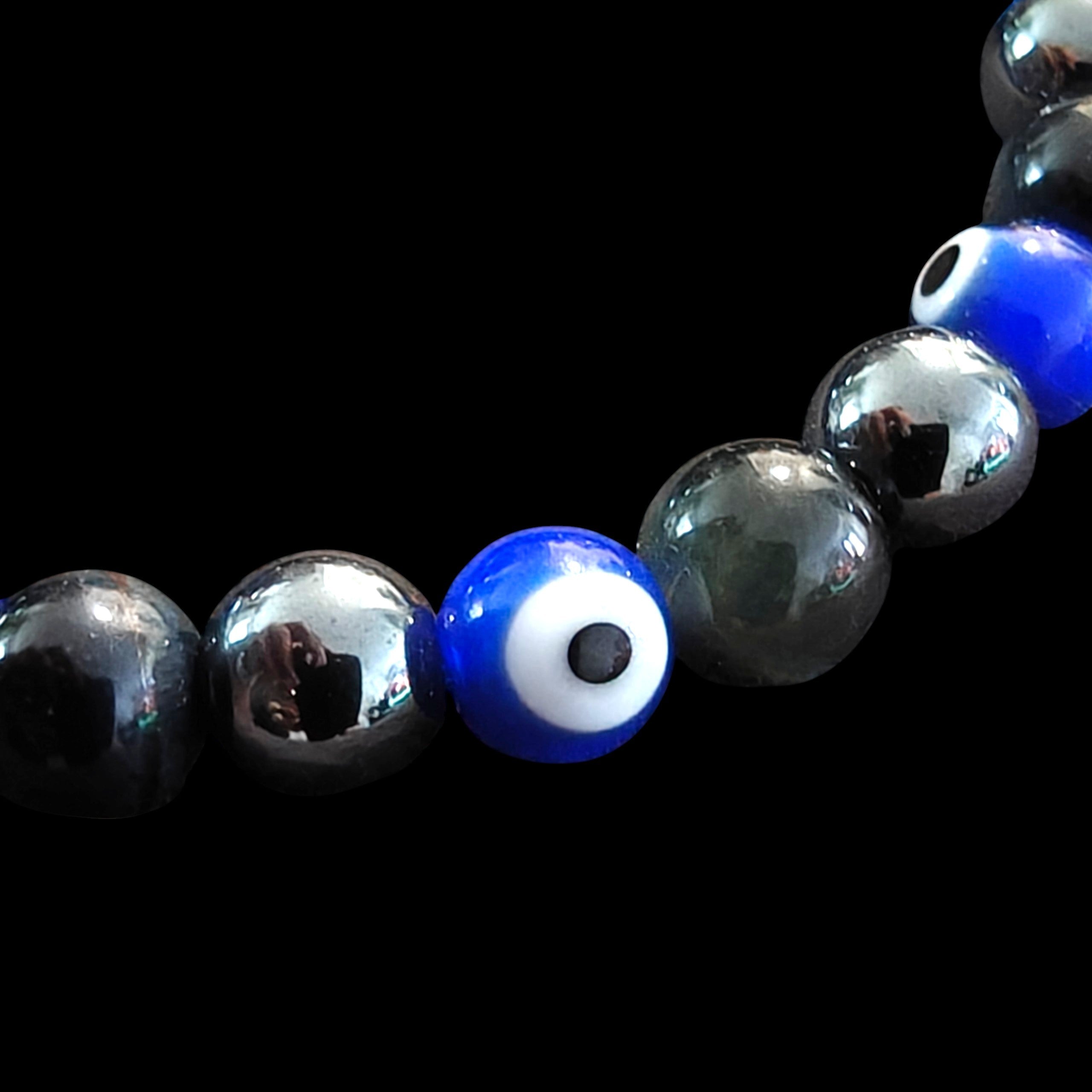 Evil Eye Bracelet - Blue Tiger & Hematite 8mm Unisex