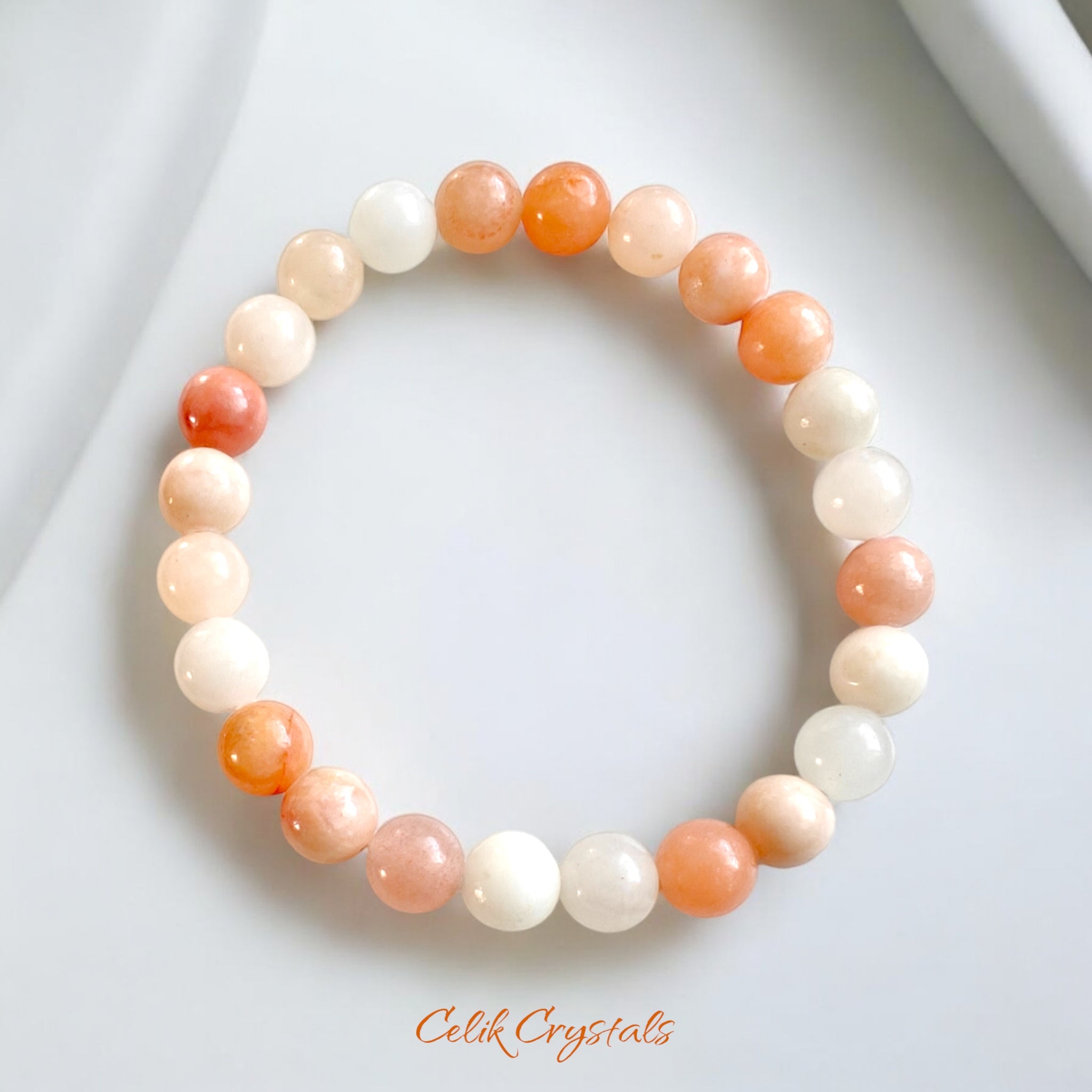 Peach Aventurine Bracelet Natural Stones 8mm Stretches Unisex Healing Bracelet Handmade