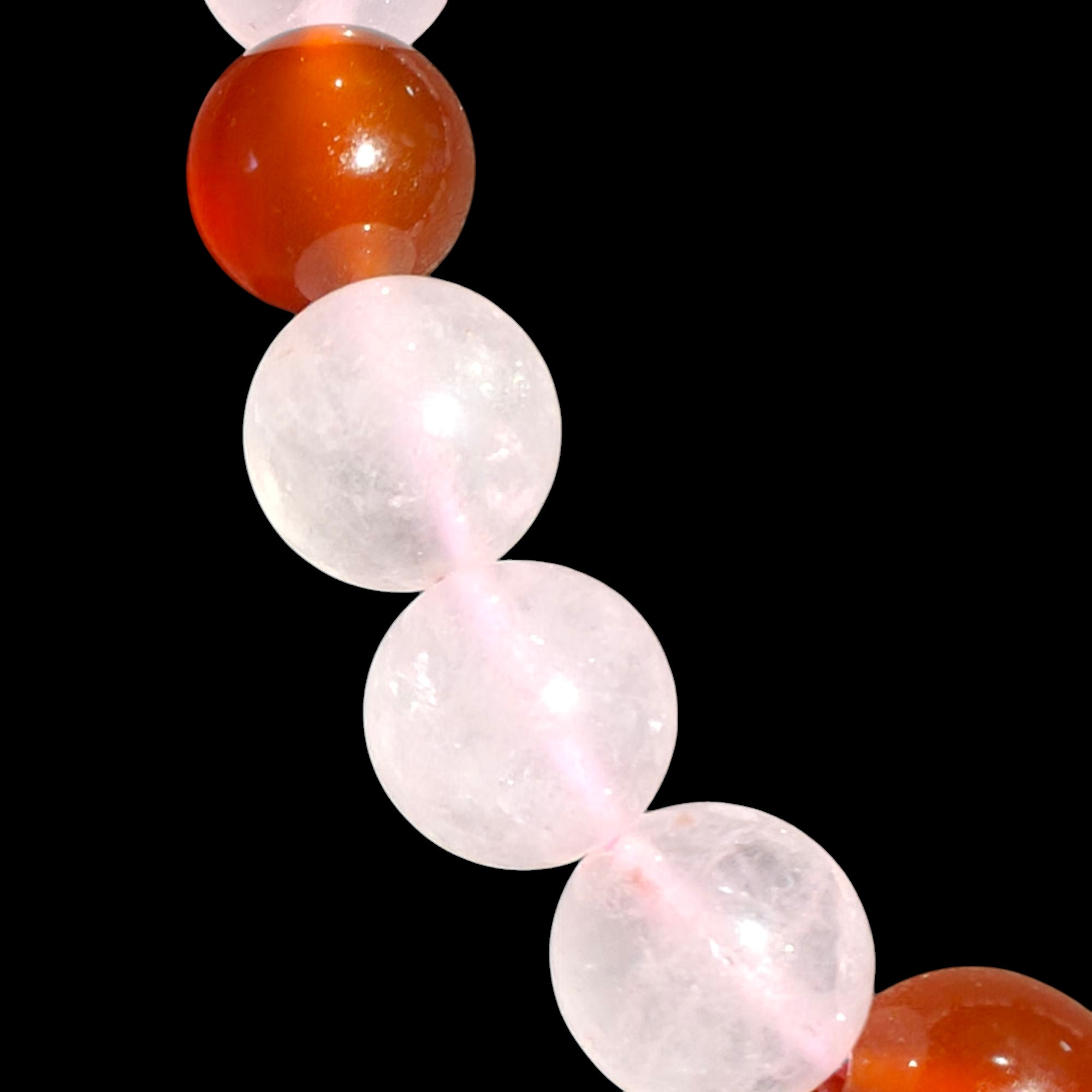 Rose Quartz and Carnelian Bracelet 2 Piece Set Natural Stones 8mm Stretches Women's Bracelet