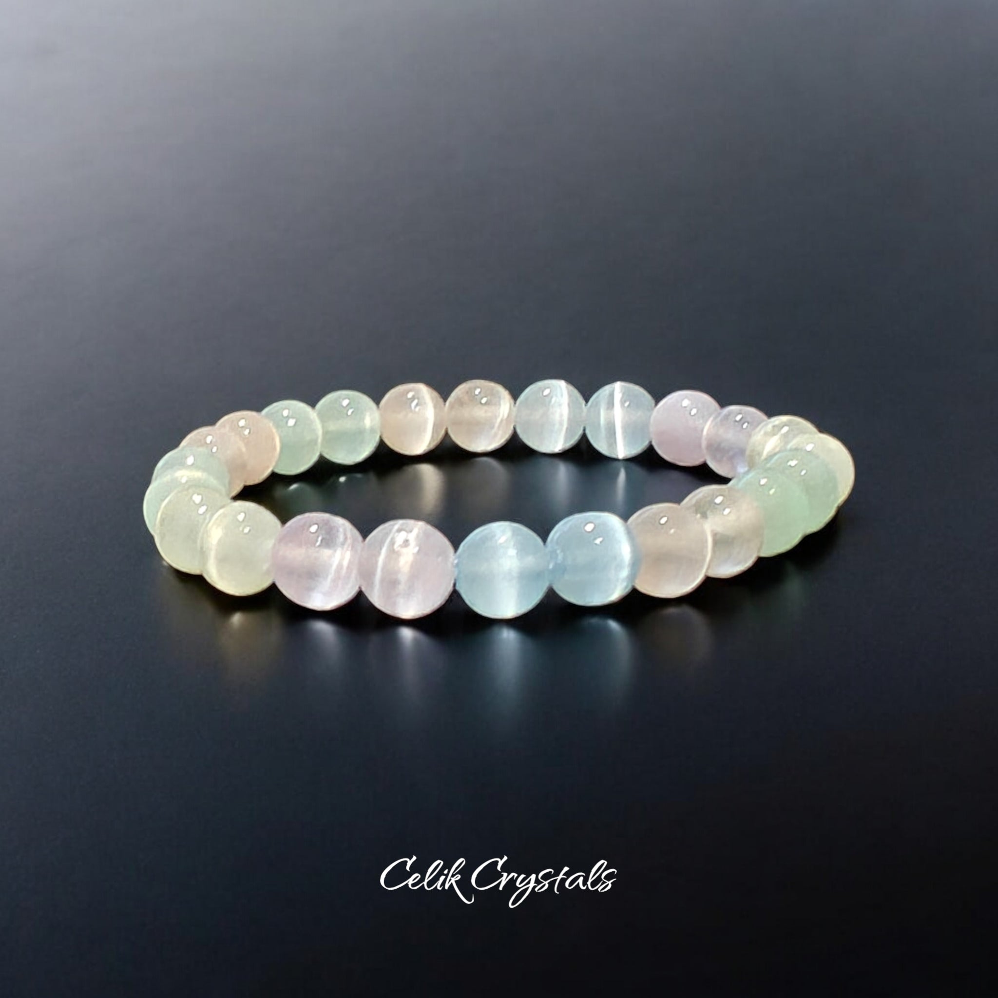 Selenite Bracelet Multi Color 8mm Stretch Beads