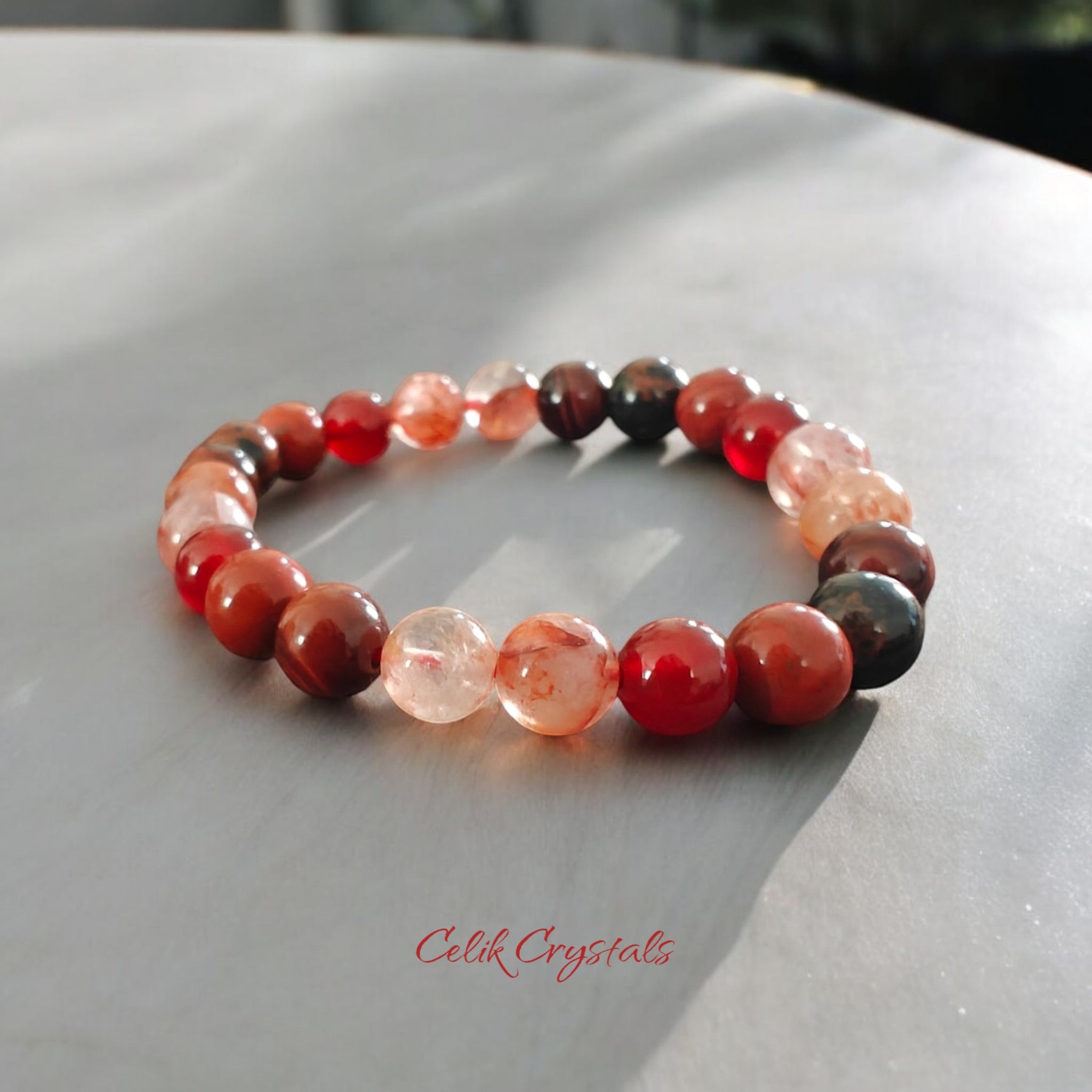 Red Crystal Bracelet with Red Tiger Eye, Carnelian, Mahogany Obsidian, Red Jasper and Fire Quartz