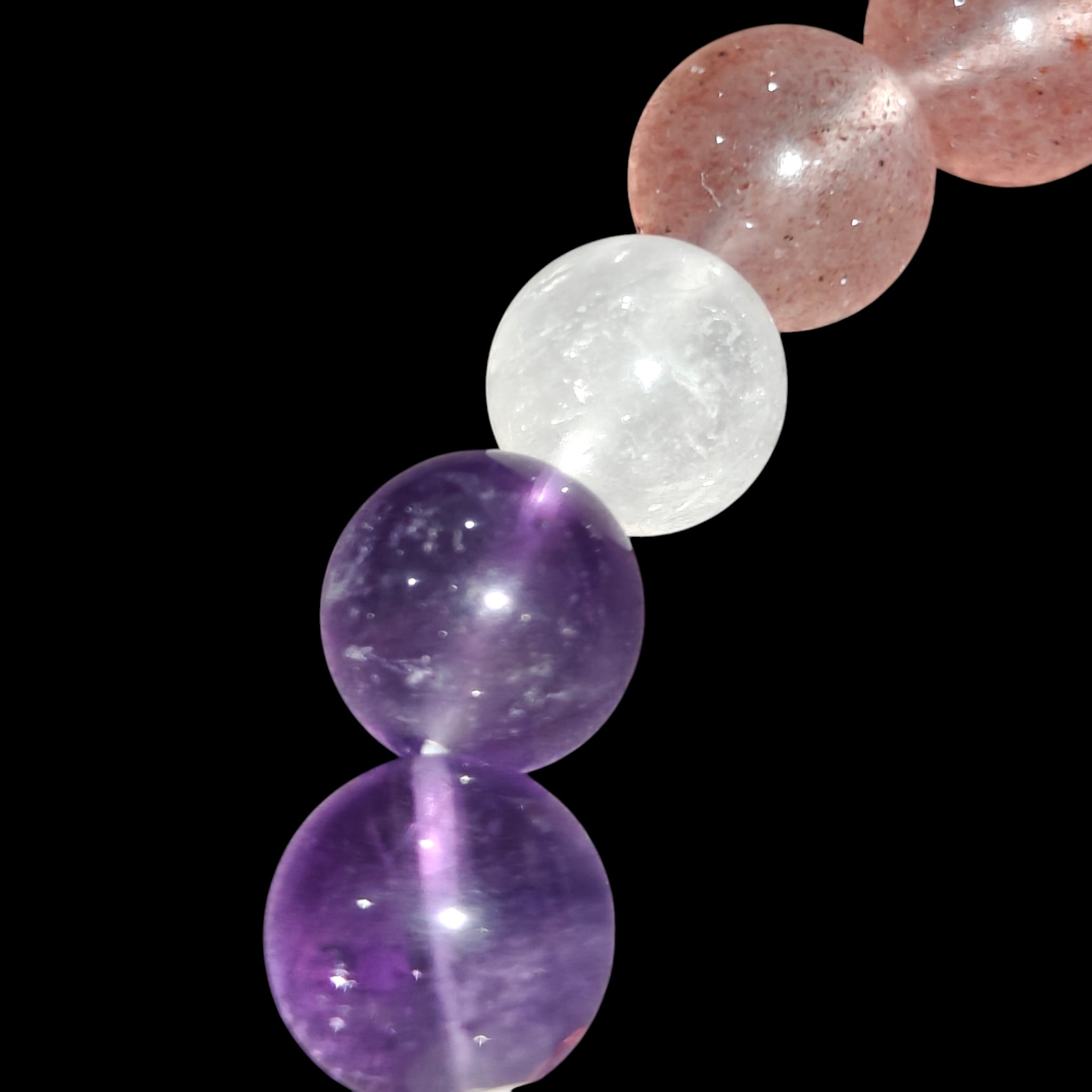 Purple Amethyst, Strawberry Quartz, White Quartz Bracelet Natural Stones 8mm Stretches