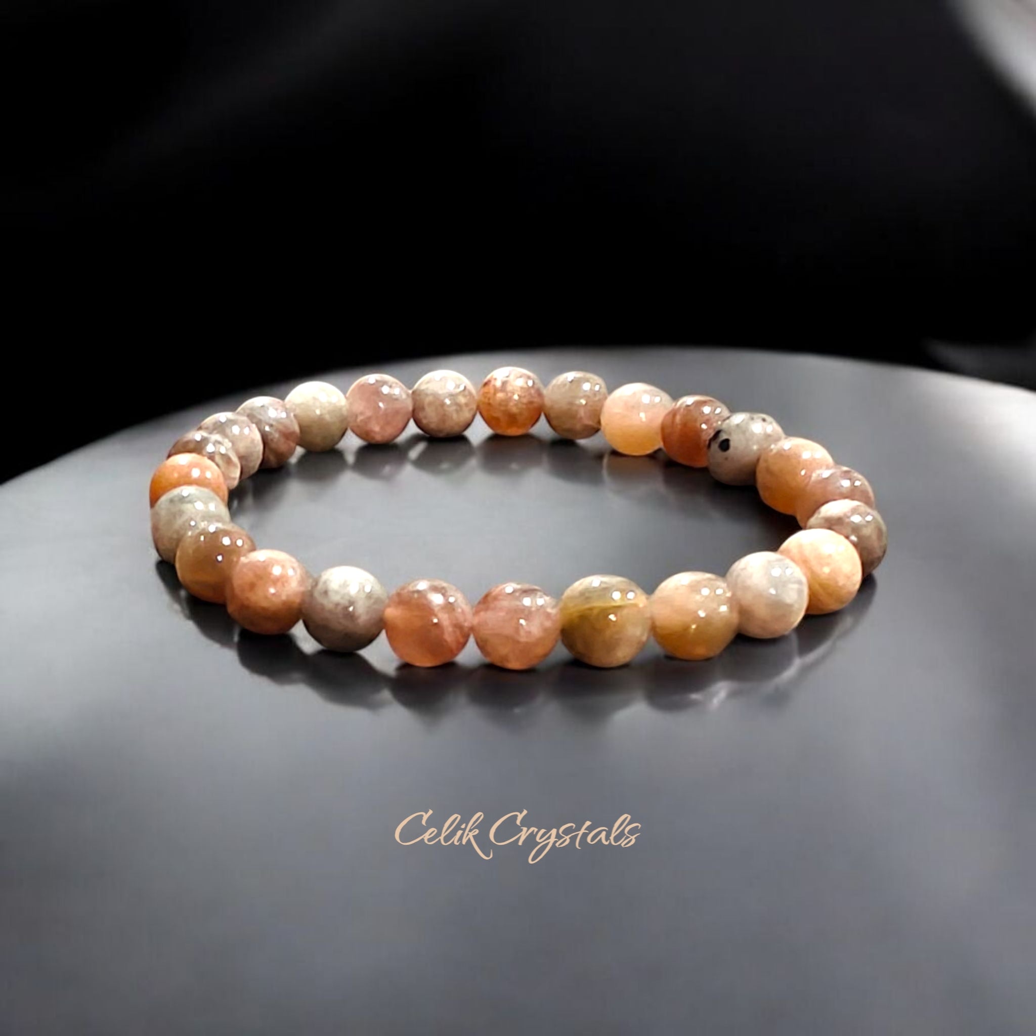 Black Skeletal Moonstone Bracelet with 8mm beads and Natural Stones Stretches Unisex Healing Crystal Bracelet