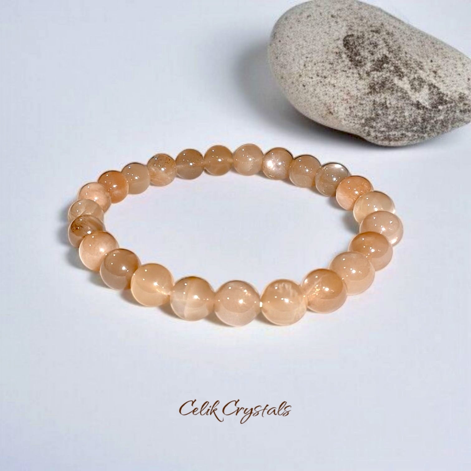Peach Moonstone Bracelet for Women Authentic Stones Stretches 8mm Healing Bracelet