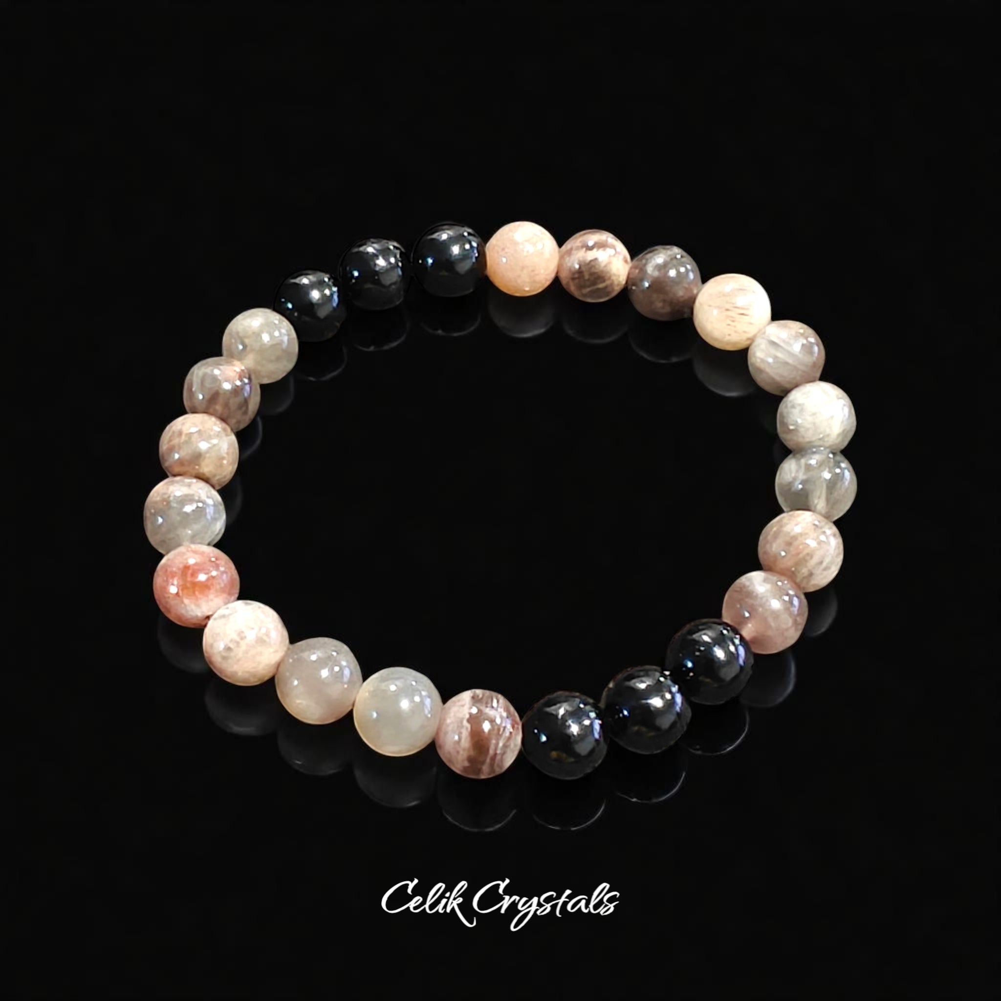 Black Skeletal Black Tourmaline Bracelet Natural High Quality Stones 8mm Stretches Unisex